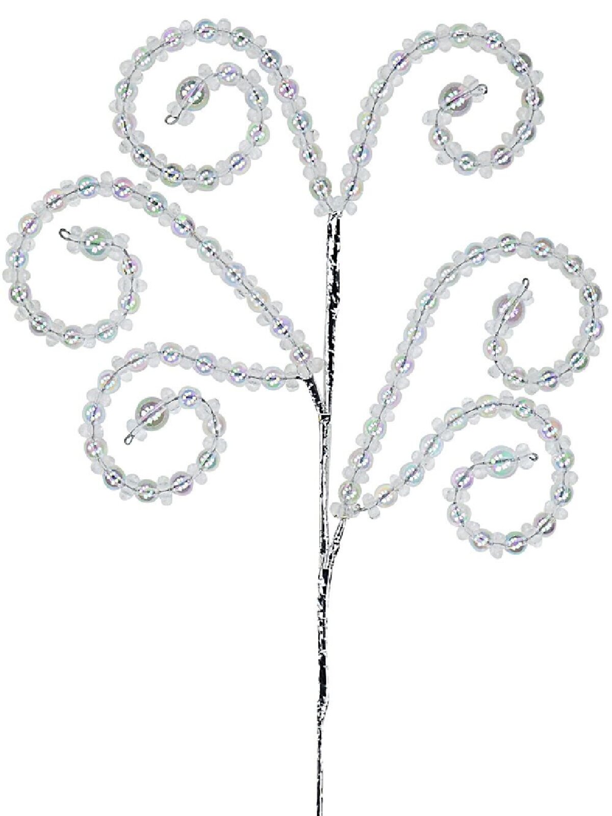 Clear Iridescent Bead Branch & Curl Tip Spray Long Christmas Stem | 52cm