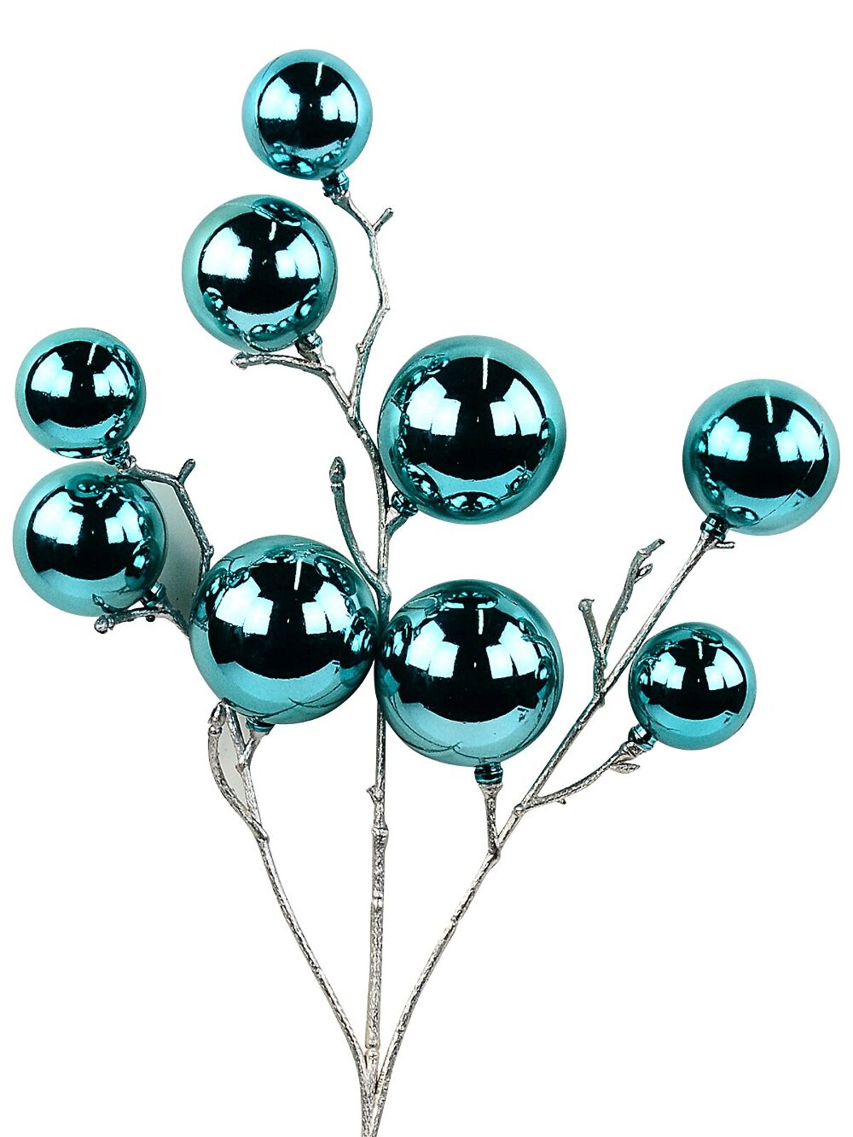 Shiny Turquoise Bauble Spray Long Christmas Stem | 52cm