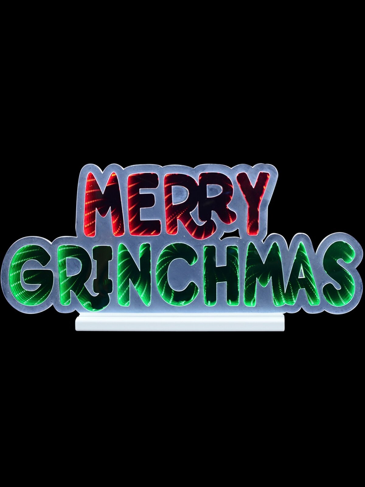 53cm Merry Grinchmas Infinity Mirror With Red & Green LED Light Display
