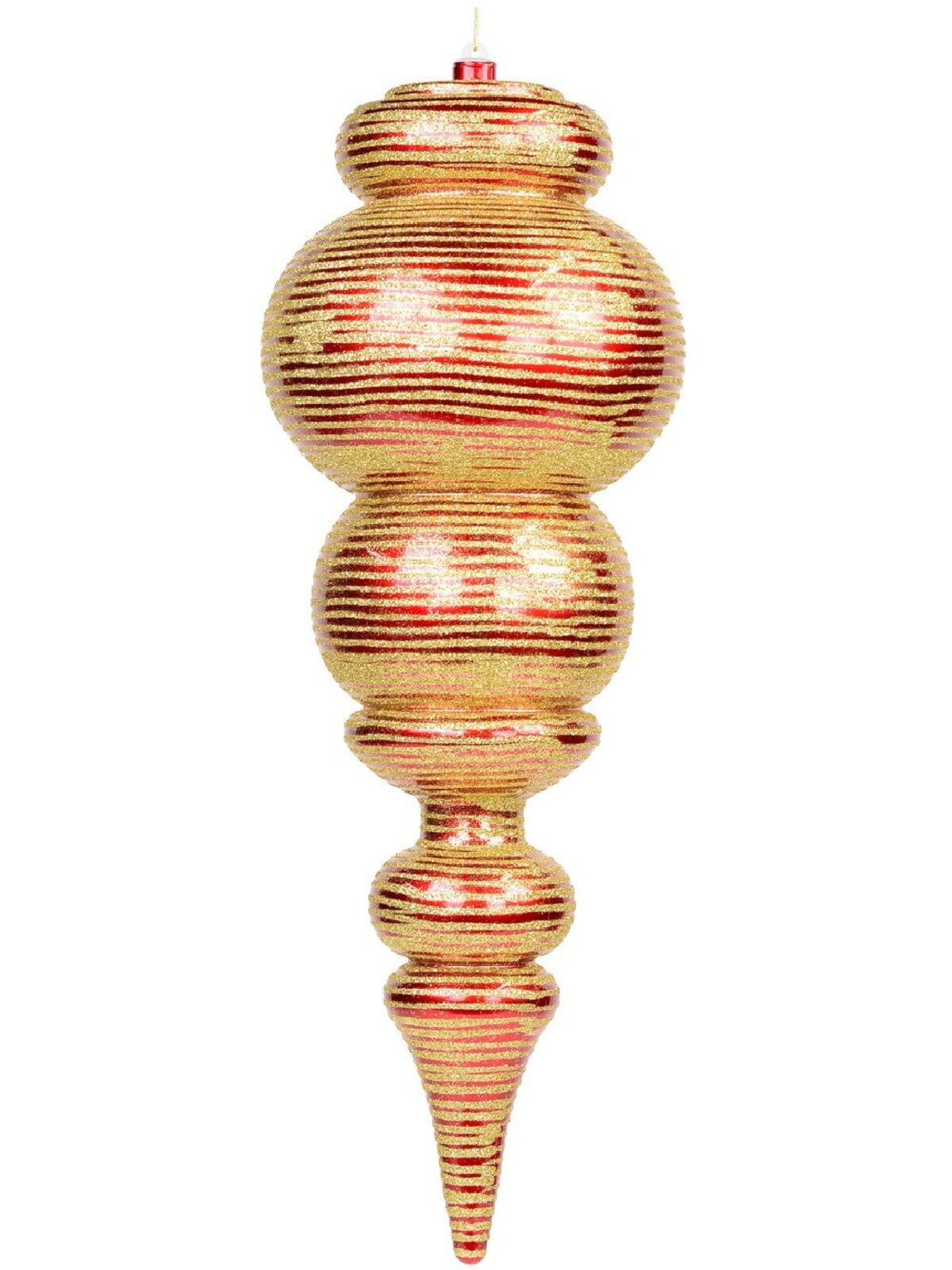 Apple Red & Gold Glitter Striped Large Display Ellipsoid Finial | 55cm