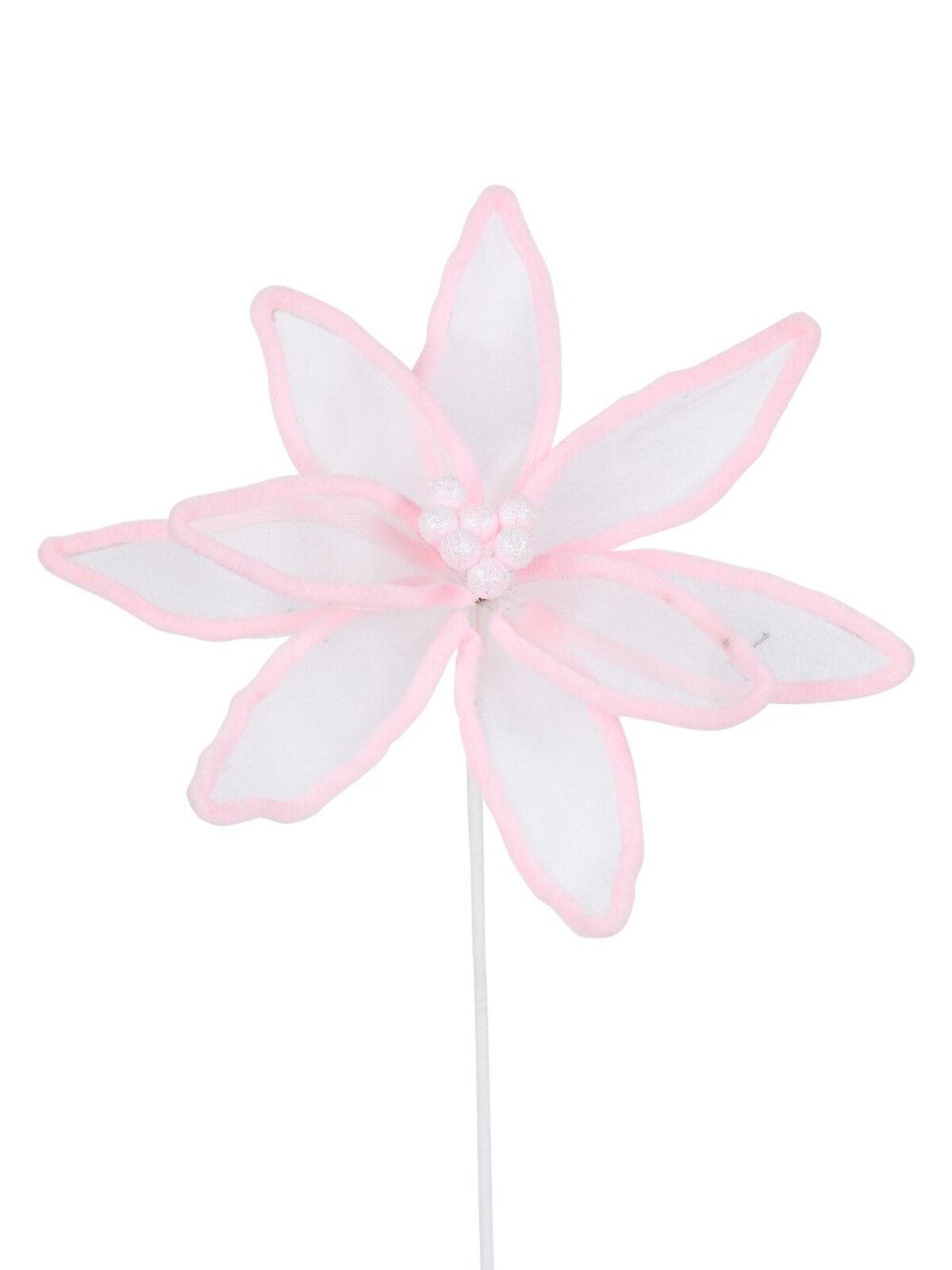 55cm Organza Petal Fairy Floss Pink Poinsettia Long Christmas Stem