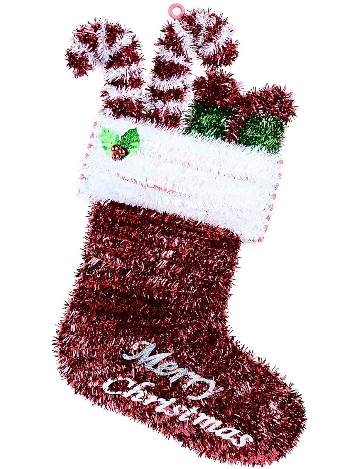 Red & White Stocking With Candy Canes & Gift Tinsel Plaque Ornament | 55cm