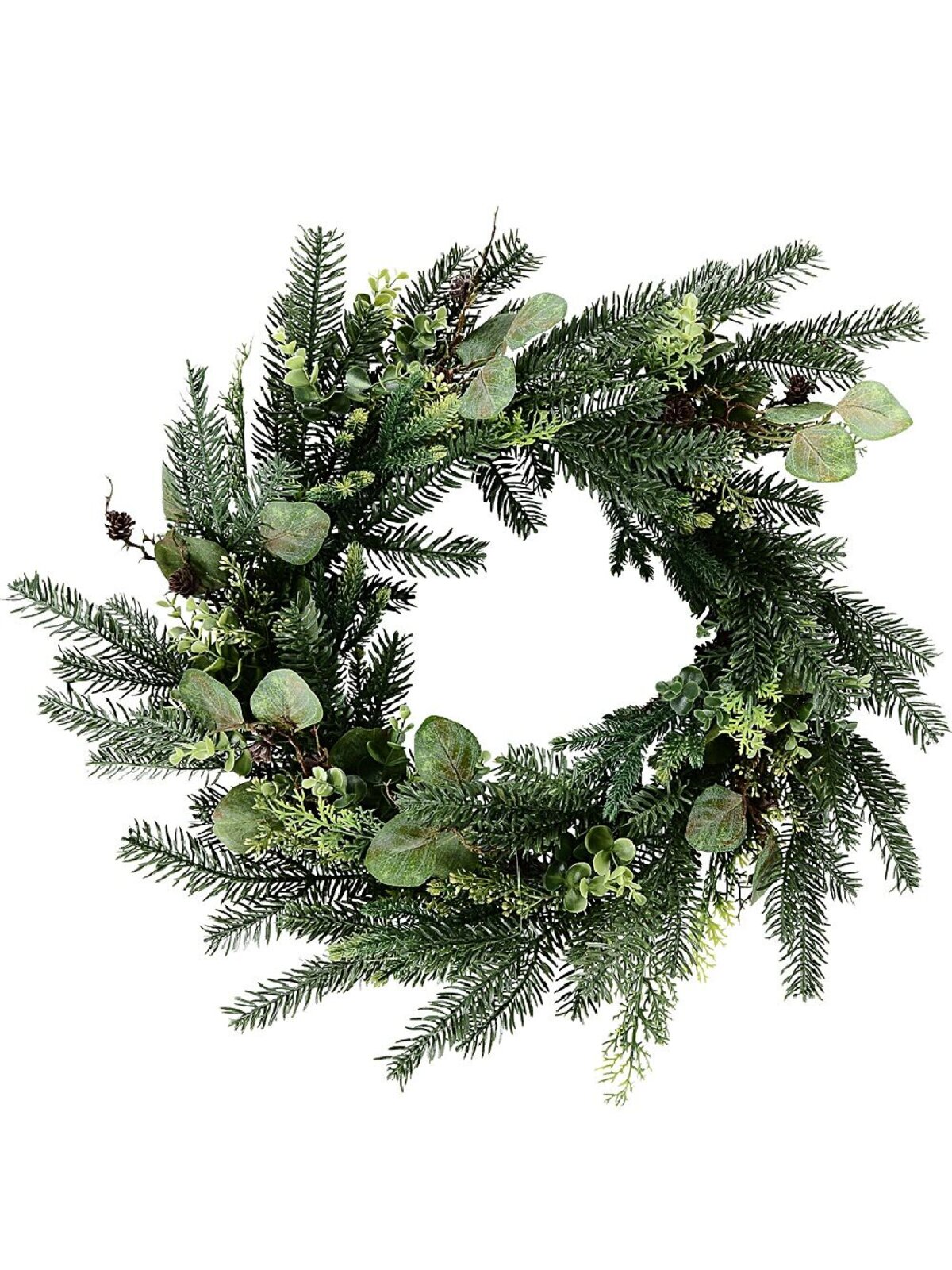 60cm Botanical Mixed Foliage Christmas Wreath With Pine Cones