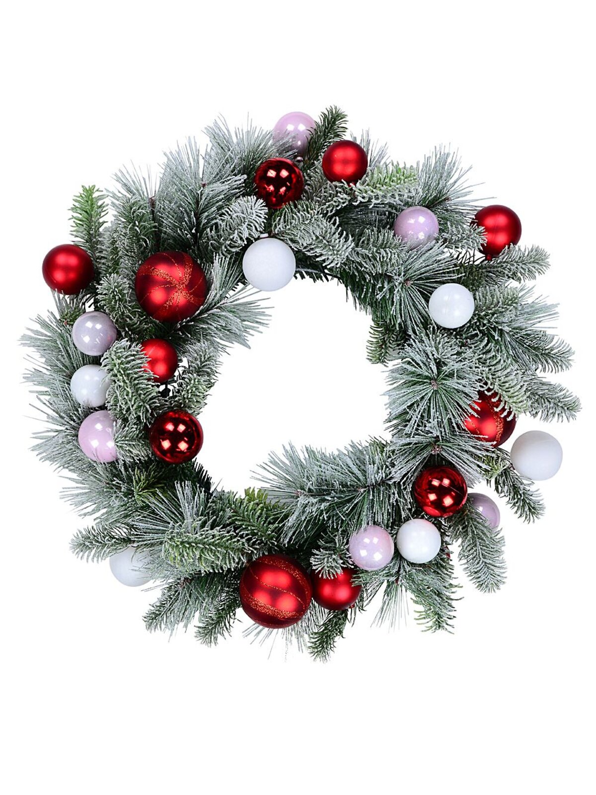 60cm Festive Frost Christmas Wreath With Red, Pink & White Winter Fir