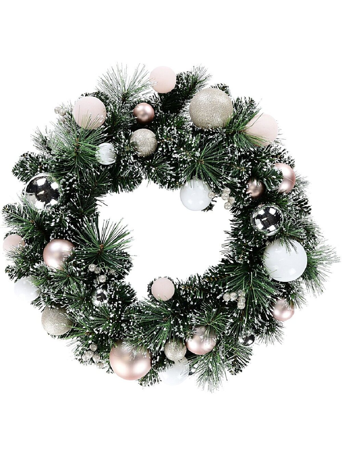 60cm Luxe Champagne & Rose Gold Christmas Wreath With White Frost Tips