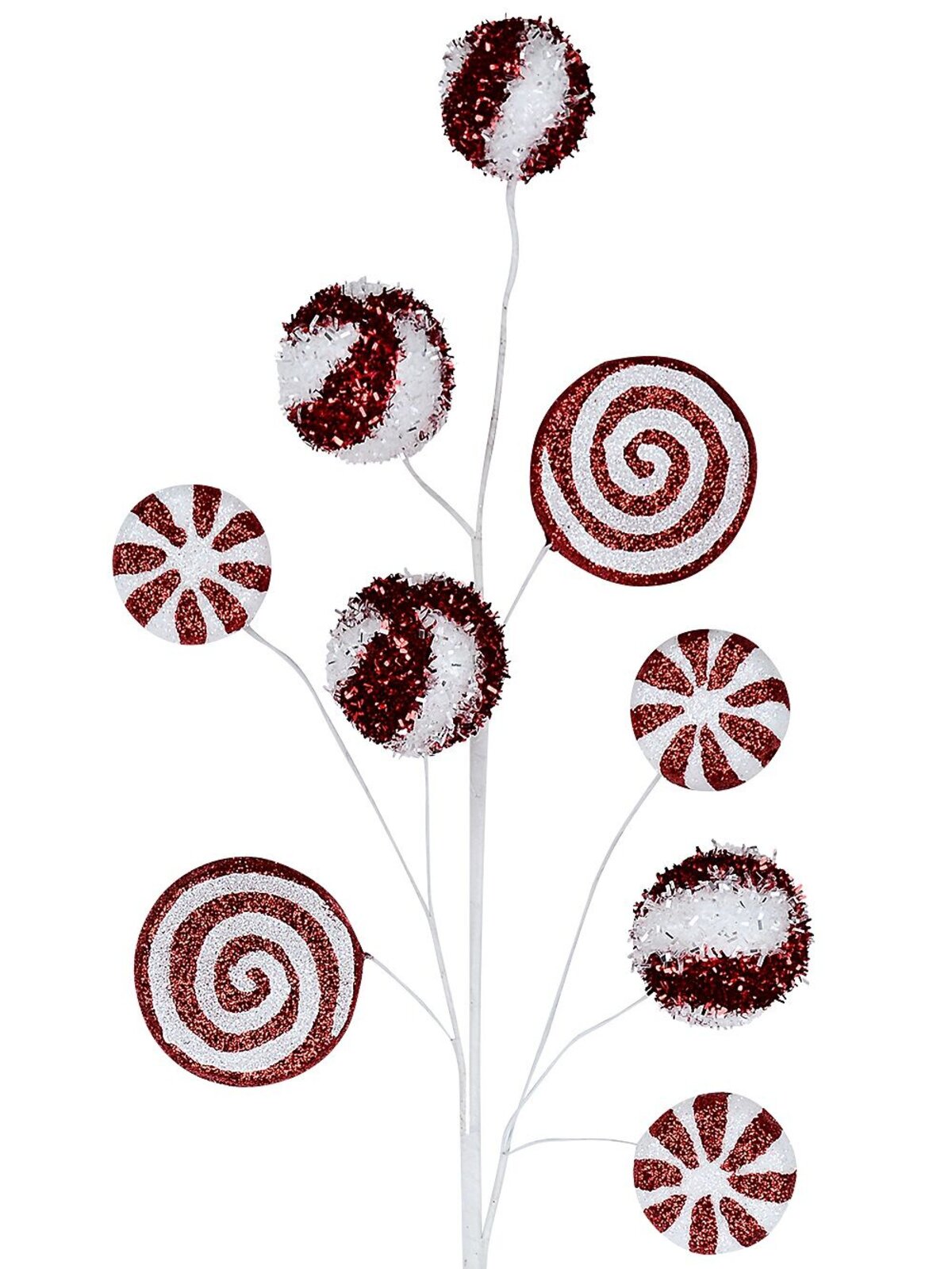 Red & White Peppermint Candy Plaque Long Christmas Stem | 61cm