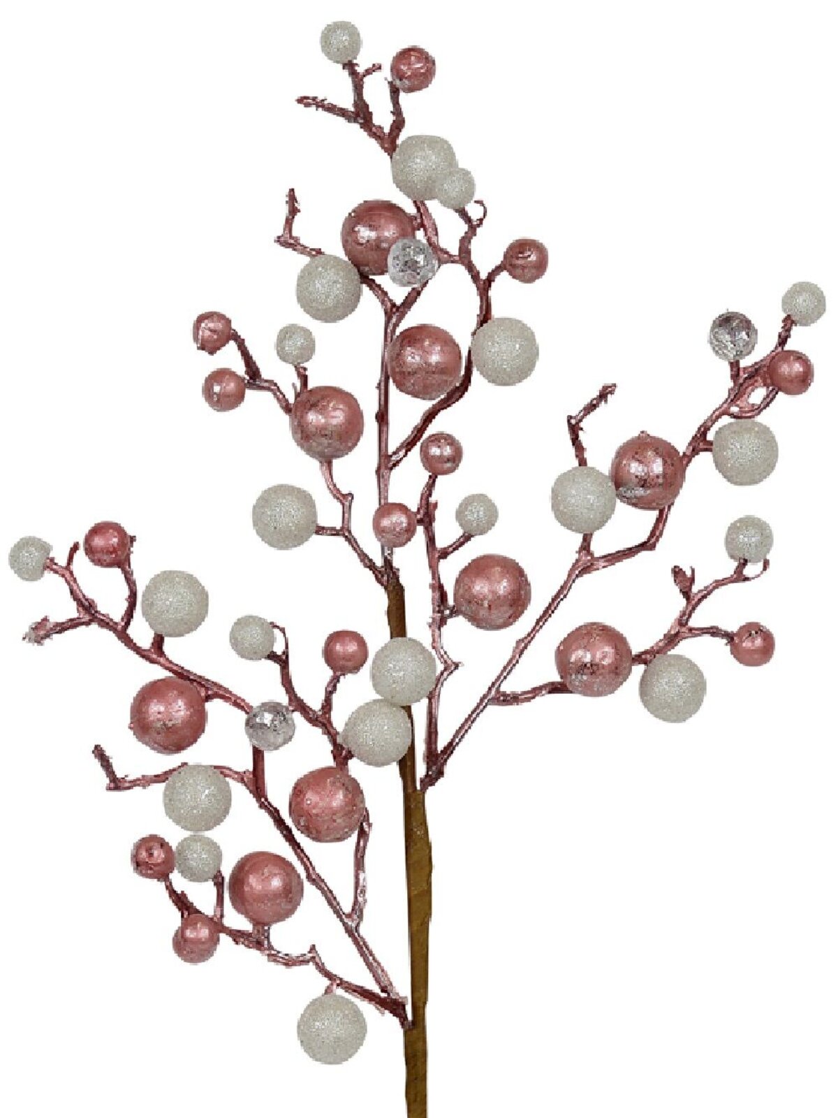 61cm Rose Gold & White Large Berries Spray Long Christmas Stem