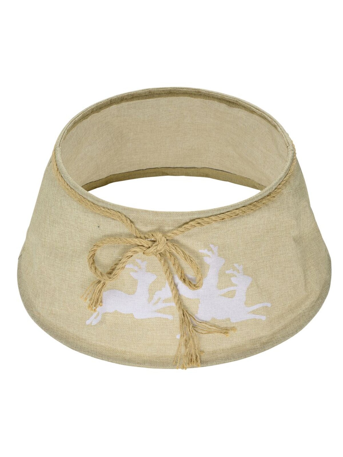 62cm Burlap & Prancing Reindeer Christmas Tree Collar With Rope Bow