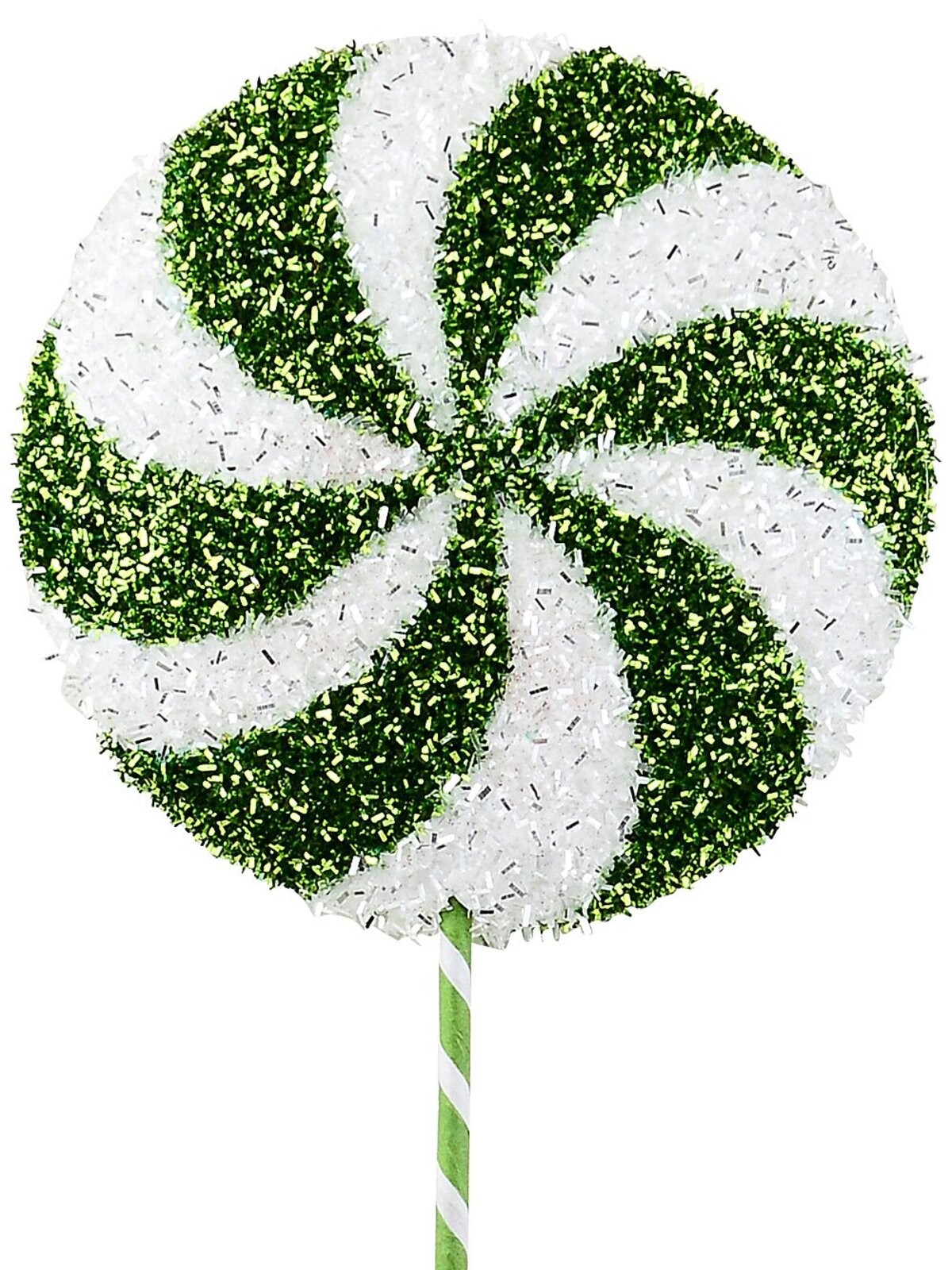 62cm Green & White Candy Swirl Tinsel Plaque Long Christmas Stem