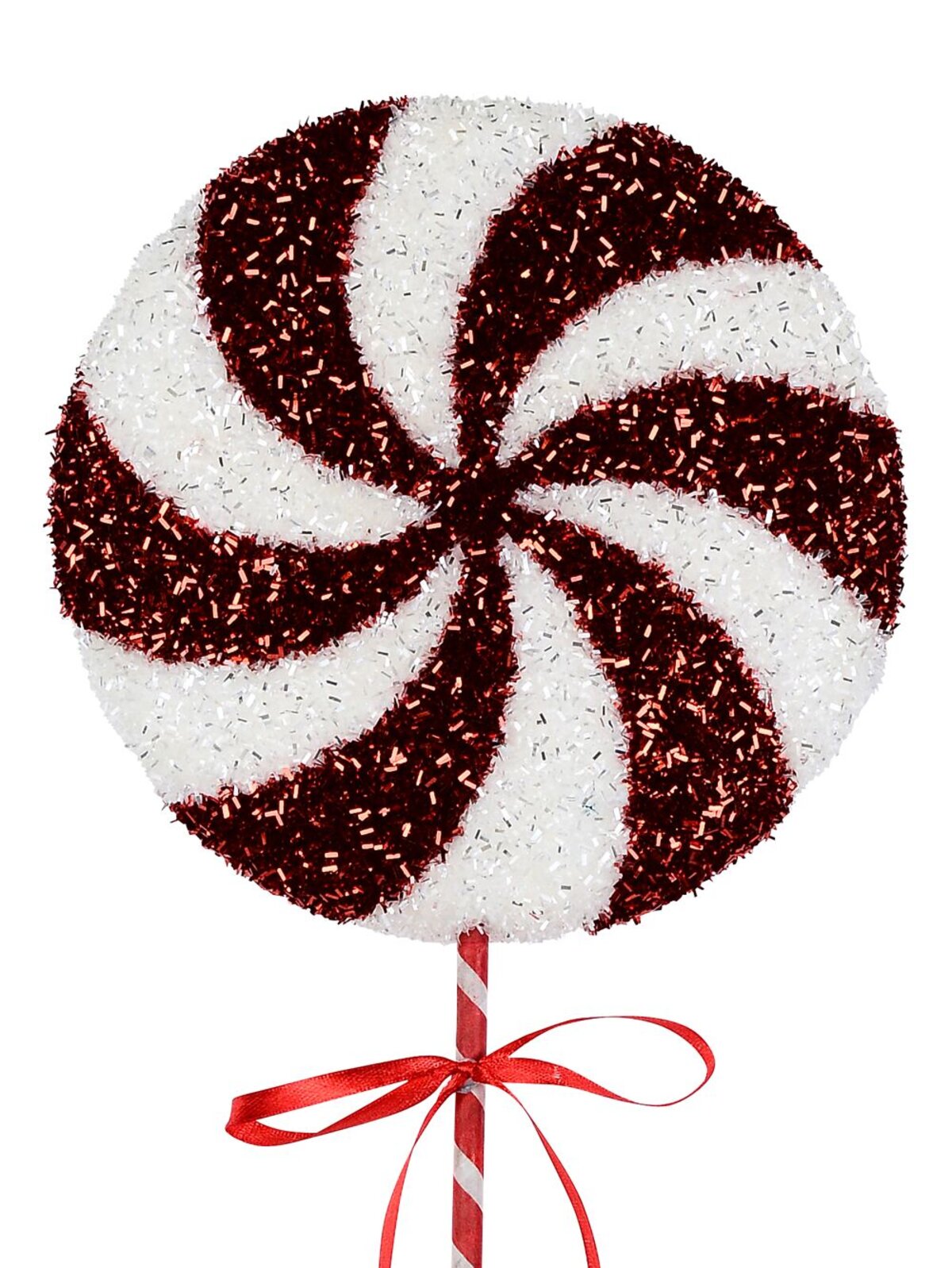 Red & White Candy Swirl Tinsel Plaque Long Christmas Stem | 66cm