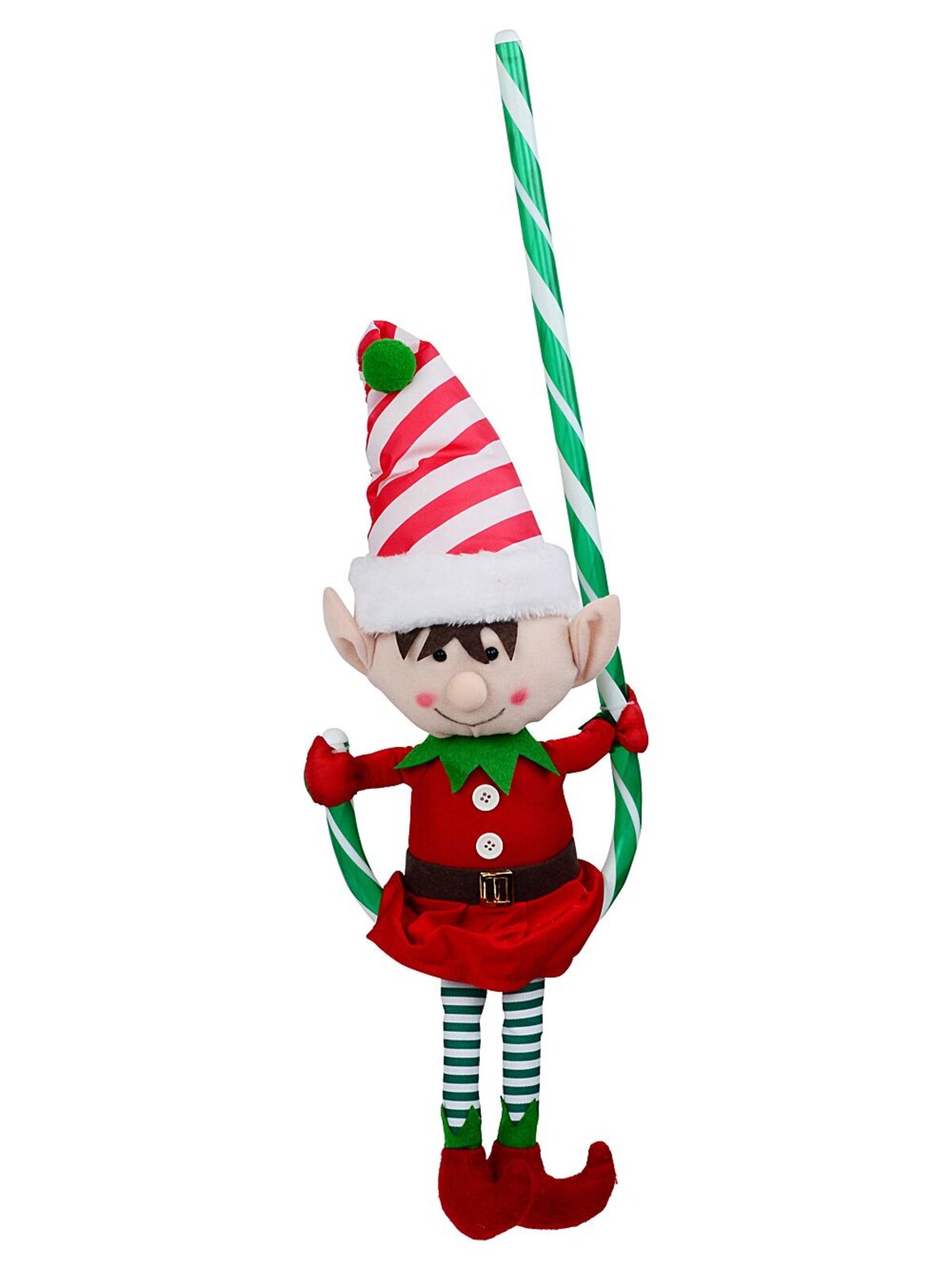68cm Hanging Elf In Candy Cane Outdoor Nylon Christmas Decoration
