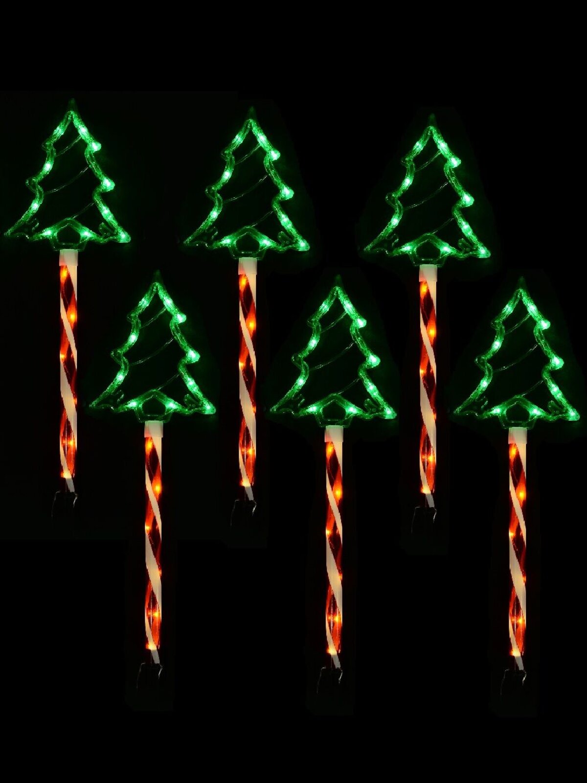 6x LED Christmas Tree & Spiral Path Lights - Hybrid Solar & Electric Stakes | 61cm