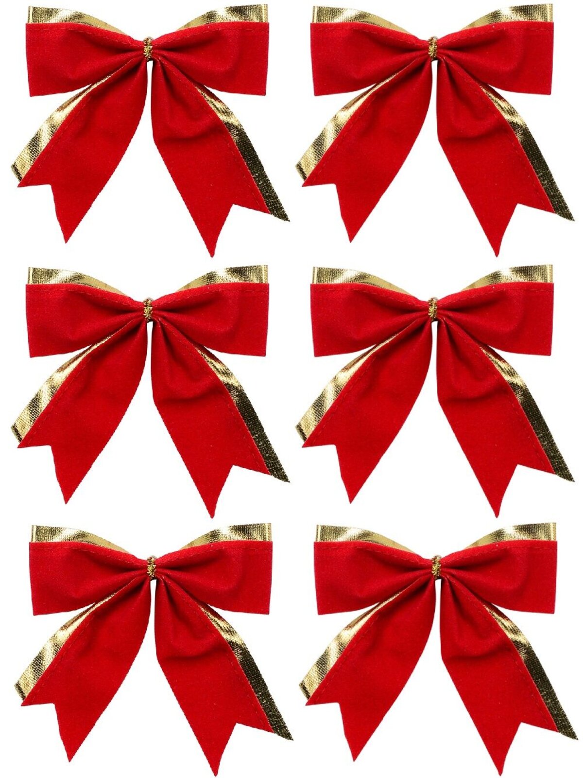 6x Red Felt Gold Trim Whimsical Essential Bow | 90mm
