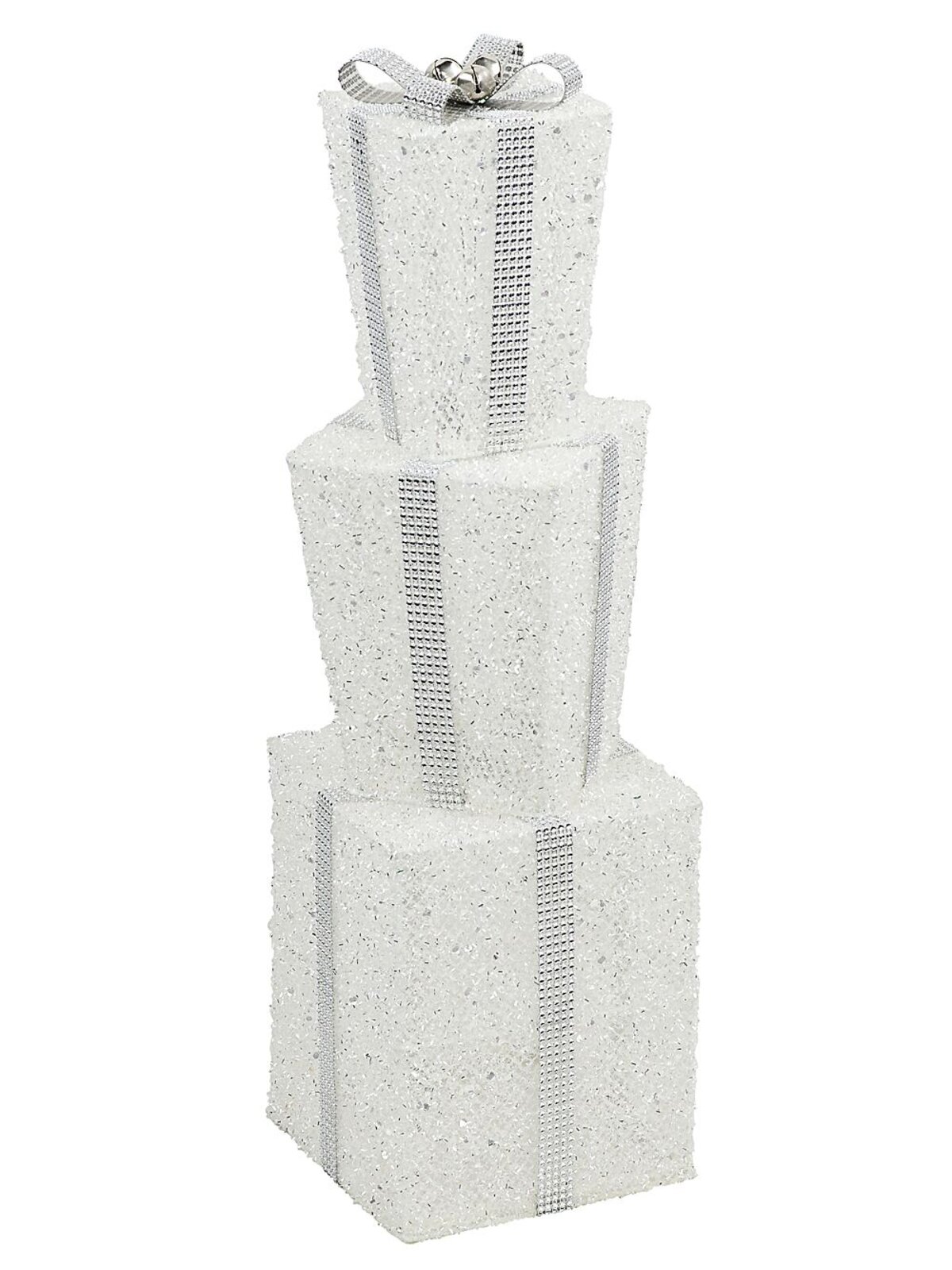 Tiered White & Silver Layered Tinsel Gift Boxes Large Display Decoration | 70cm