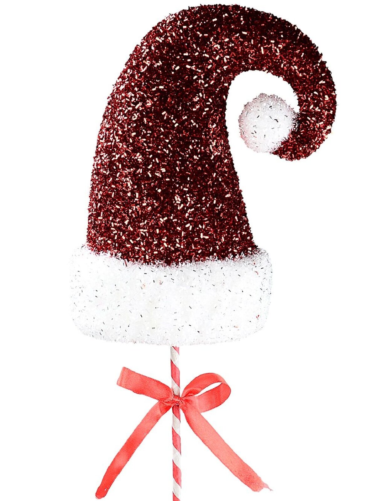 71cm Red 3D Santa Hat & White Trim Tinsel Plaque Long Christmas Stem