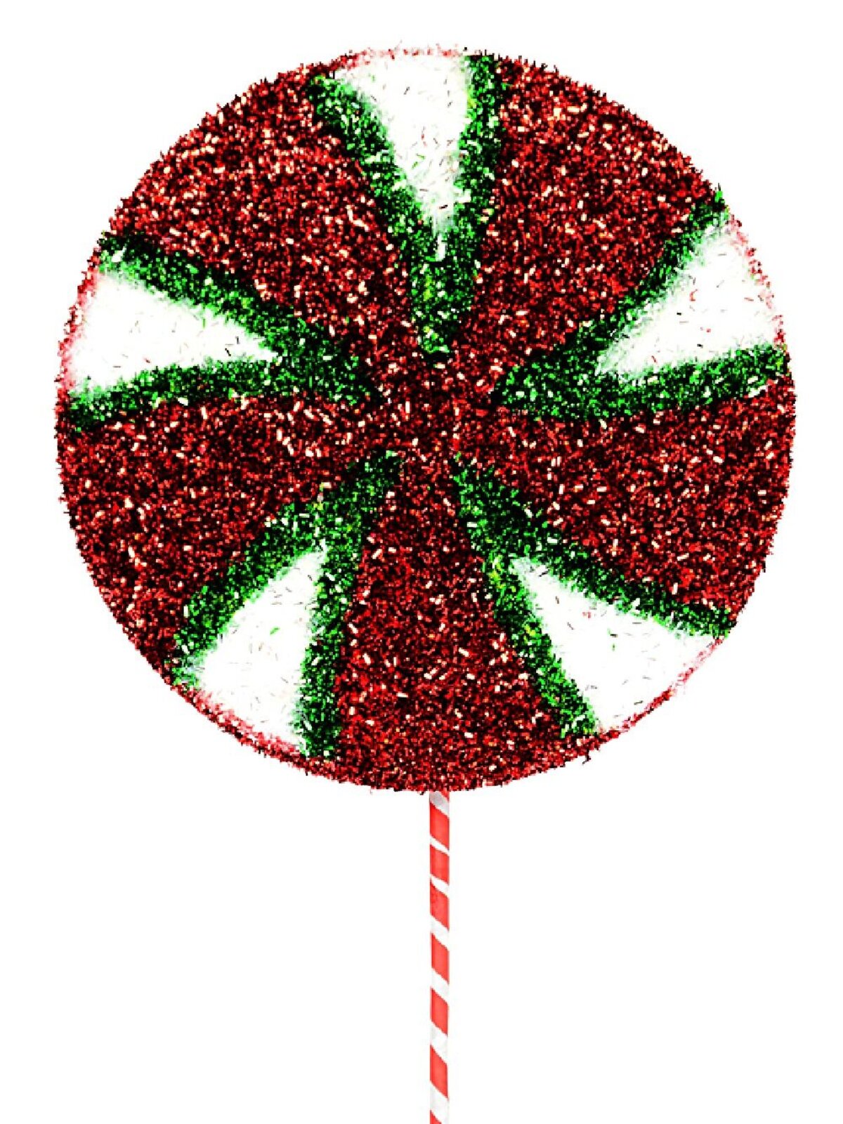 Red White & Green Peppermint Spiral Tinsel Plaque Long Christmas Stem | 71cm