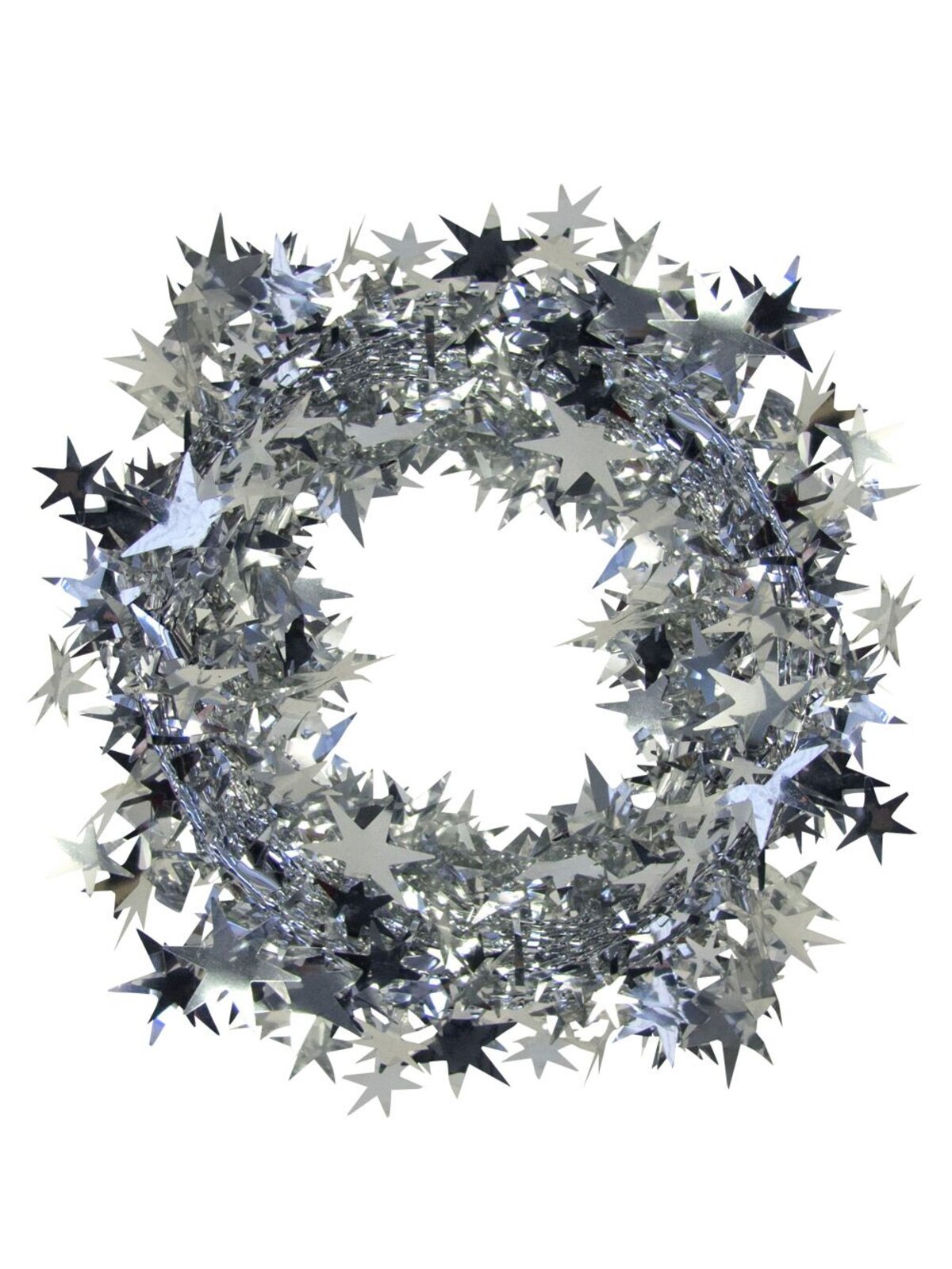 7.6m Shiny Silver Hexagram Star Christmas Wired Tinsel Garland