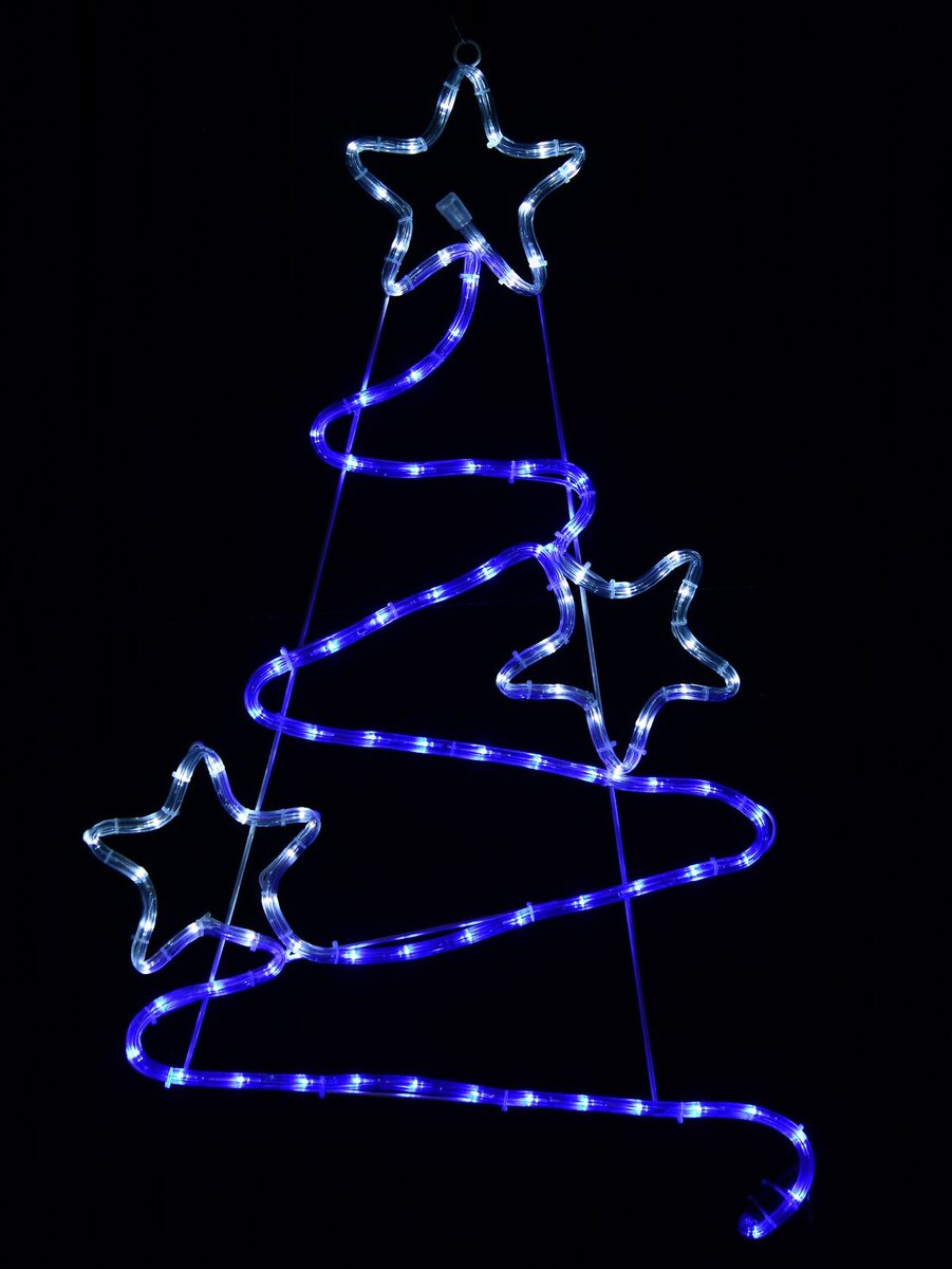 85cm Blue & Cool White LED Wavy Christmas Tree & Stars Silhouette