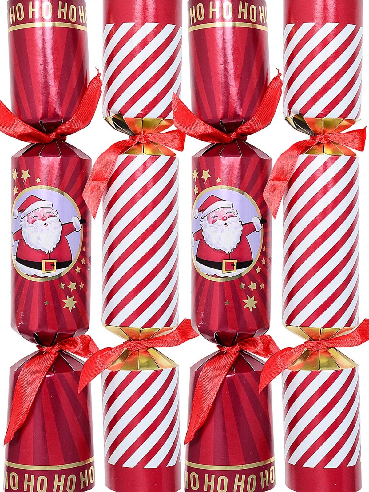 8x 30cm Red & White Santa & Candy Stripe With Shiny Gold Cracker Bon Bons