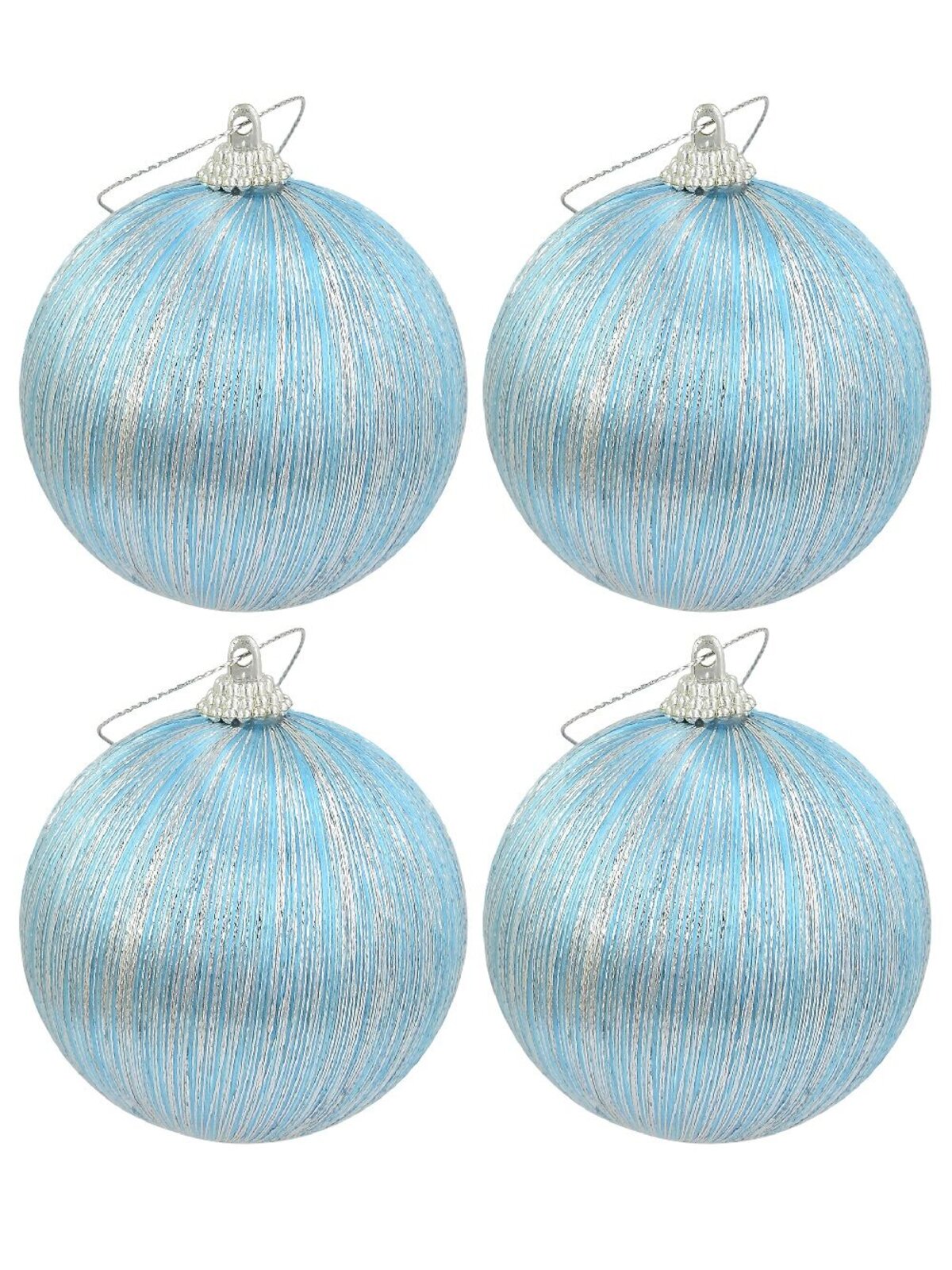 8x 75mm Spectacular Silver Silk Thread Blue Christmas Baubles