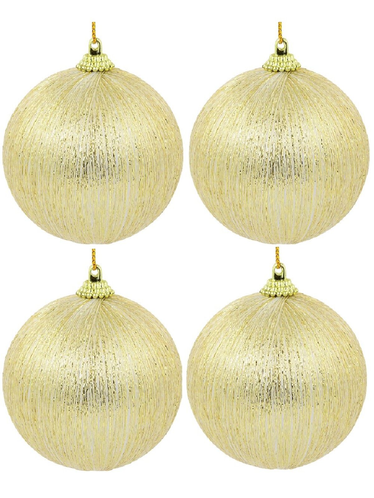 8x Opulent Champagne & Gold Statement Metallic Thread Baubles | 75mm