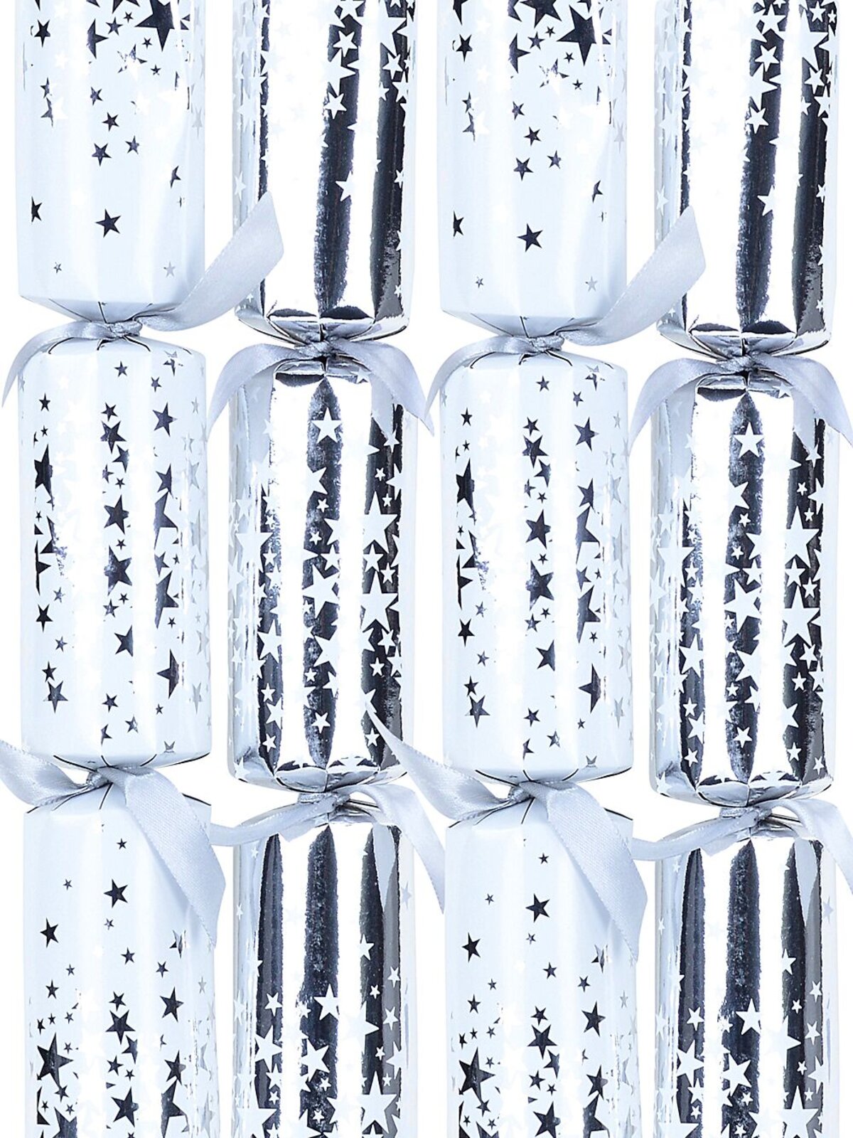 8x Silver & White With Stars Pattern Christmas Bon Bons (Crackers) | 30cm