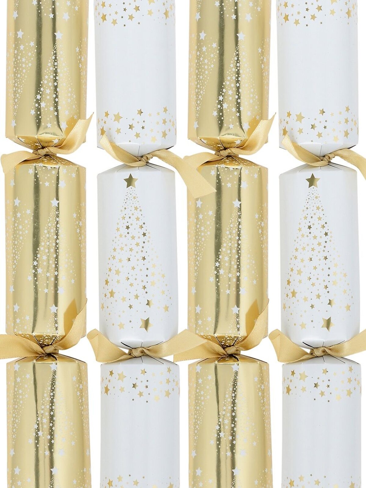8x White & Shiny Gold Stars Christmas Tree Pattern Bon Bons (Crackers) | 29cm