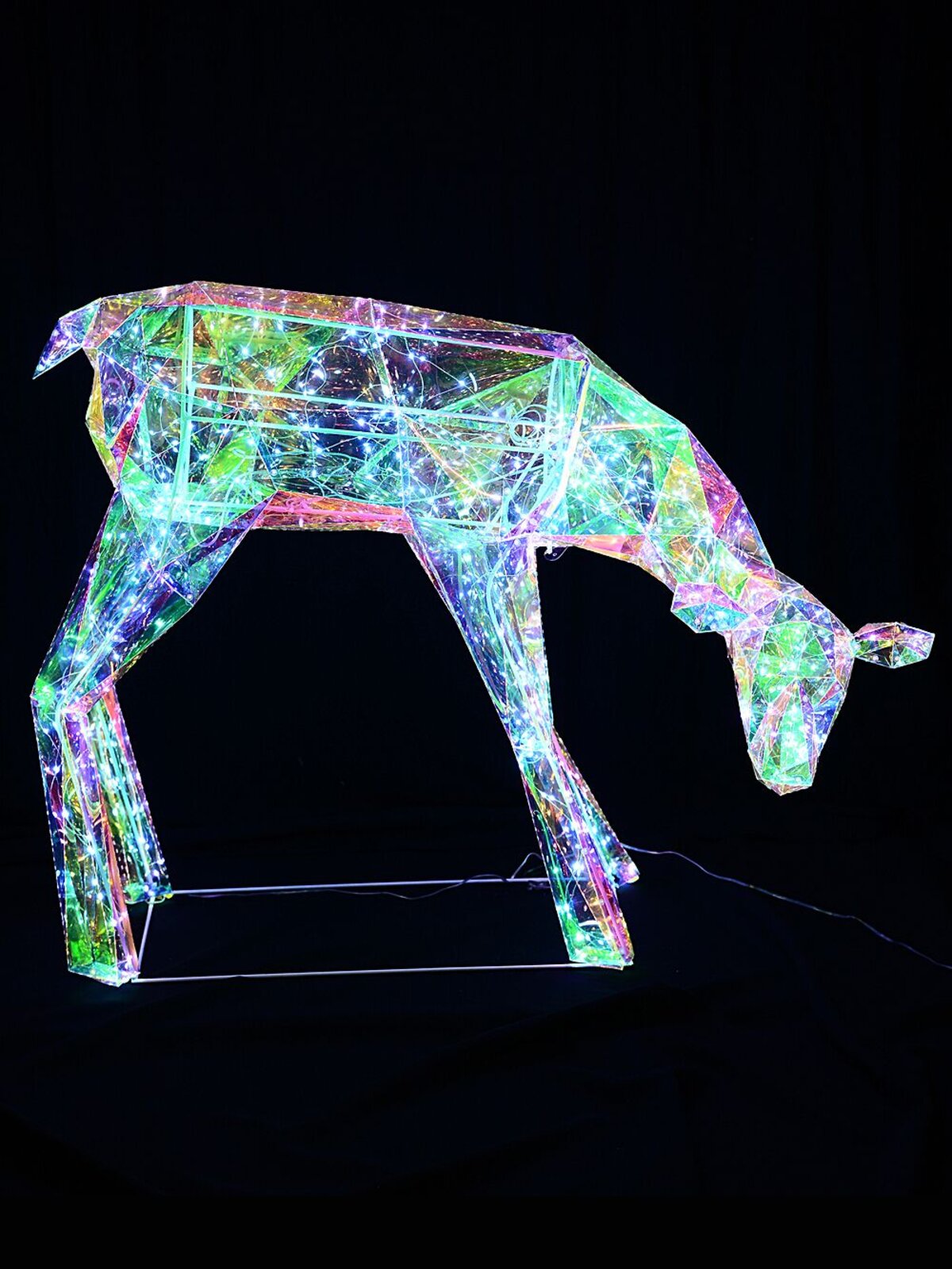 97cm Iridescent Holographic & Cool White LED Feeding Reindeer Light Display