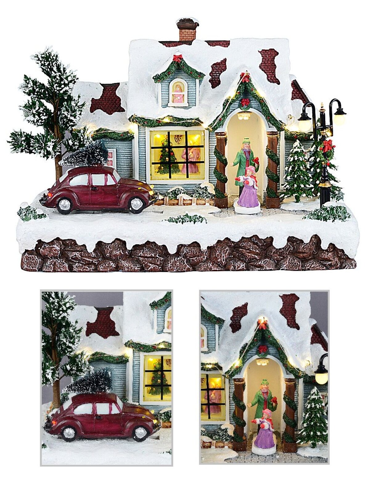 Animated Musical Home For Christmas With LED Car & Street Lamp | 30cm