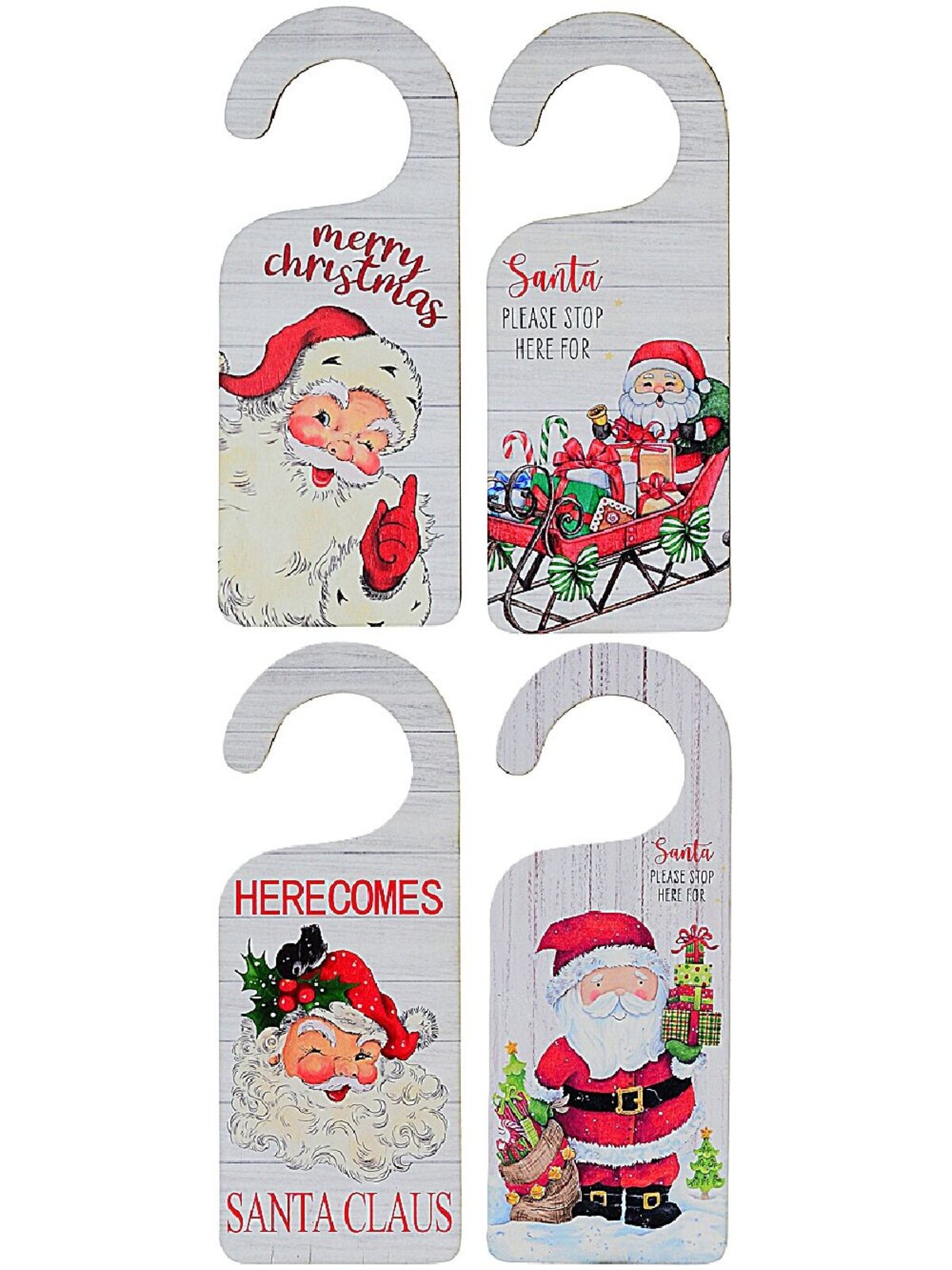 Assorted Rustic Wooden Santa Stop Here Door Hanger | 23cm