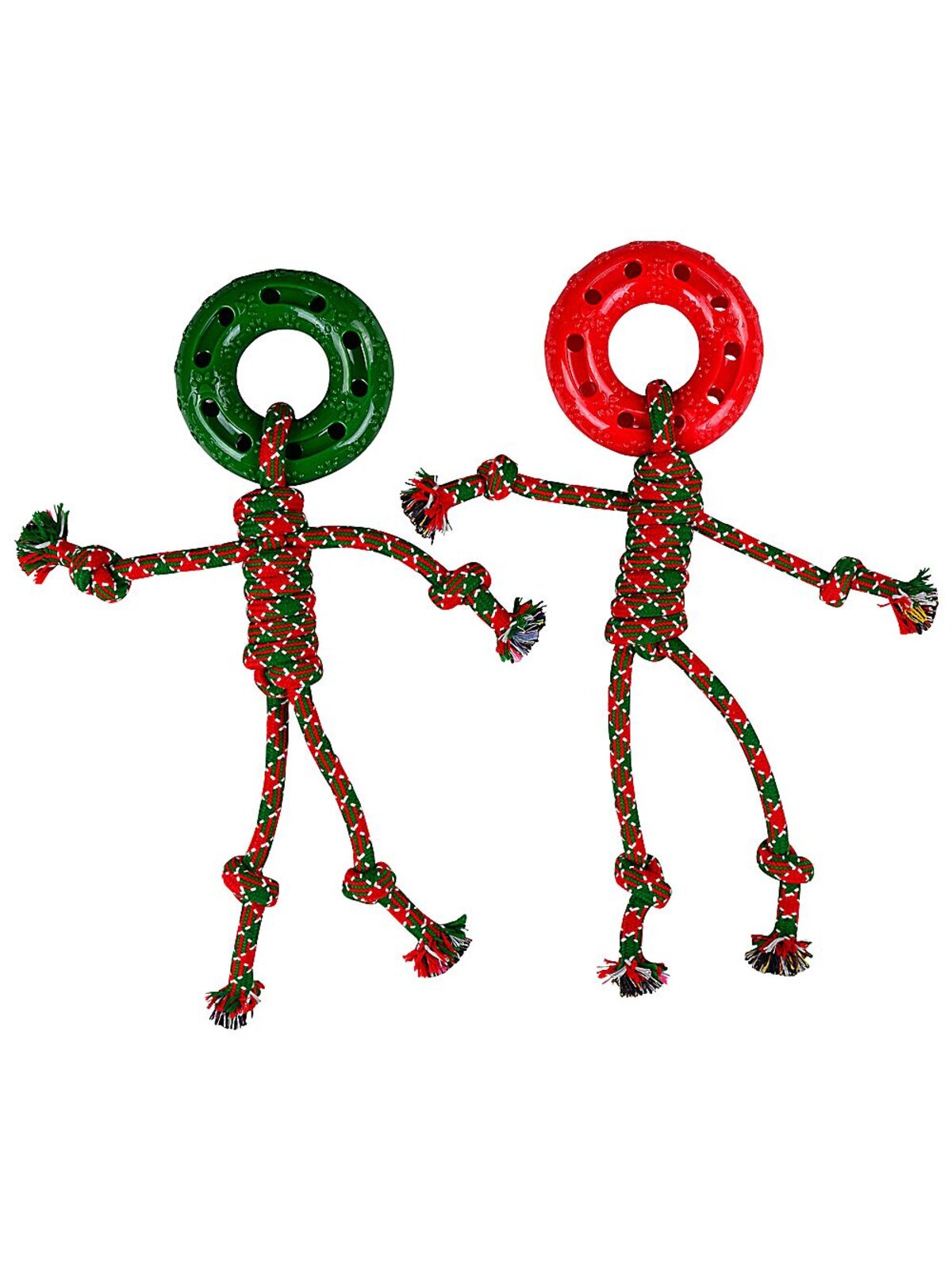 Assorted Red Or Green Ring Head Rope Figure Dog Christmas Tug Toy | 38cm