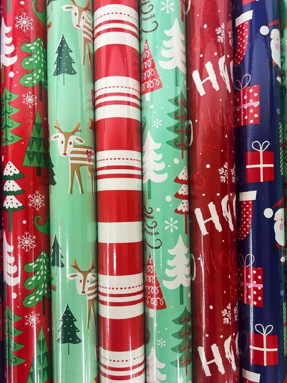 Assorted 3m x 70cm Santa, Trees, Deers & Text Christmas Gift Wrap Paper 