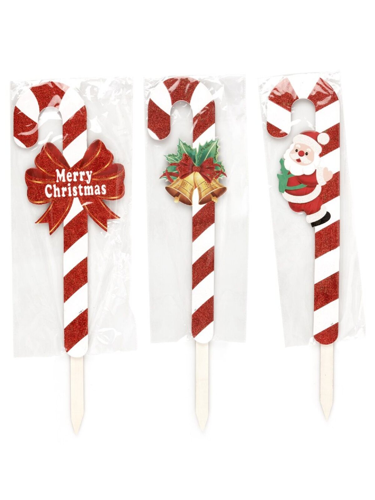 Assorted 70cm Santa, Bells Or Bow Candy Cane Stripe Garden Stakes