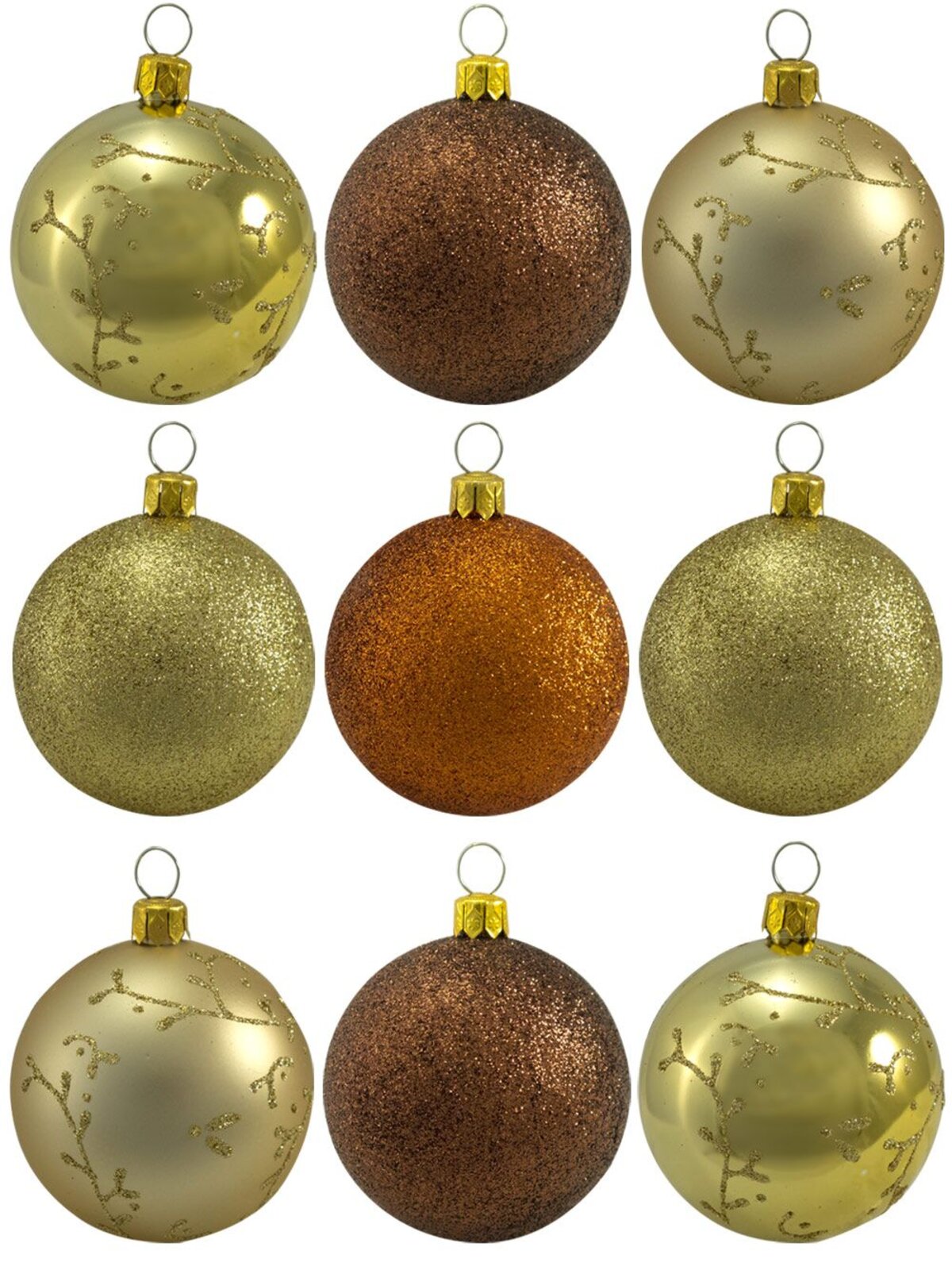 Assorted Glittered & Patterned Chocolate, Gold & Copper Baubles - 9 x 60mm