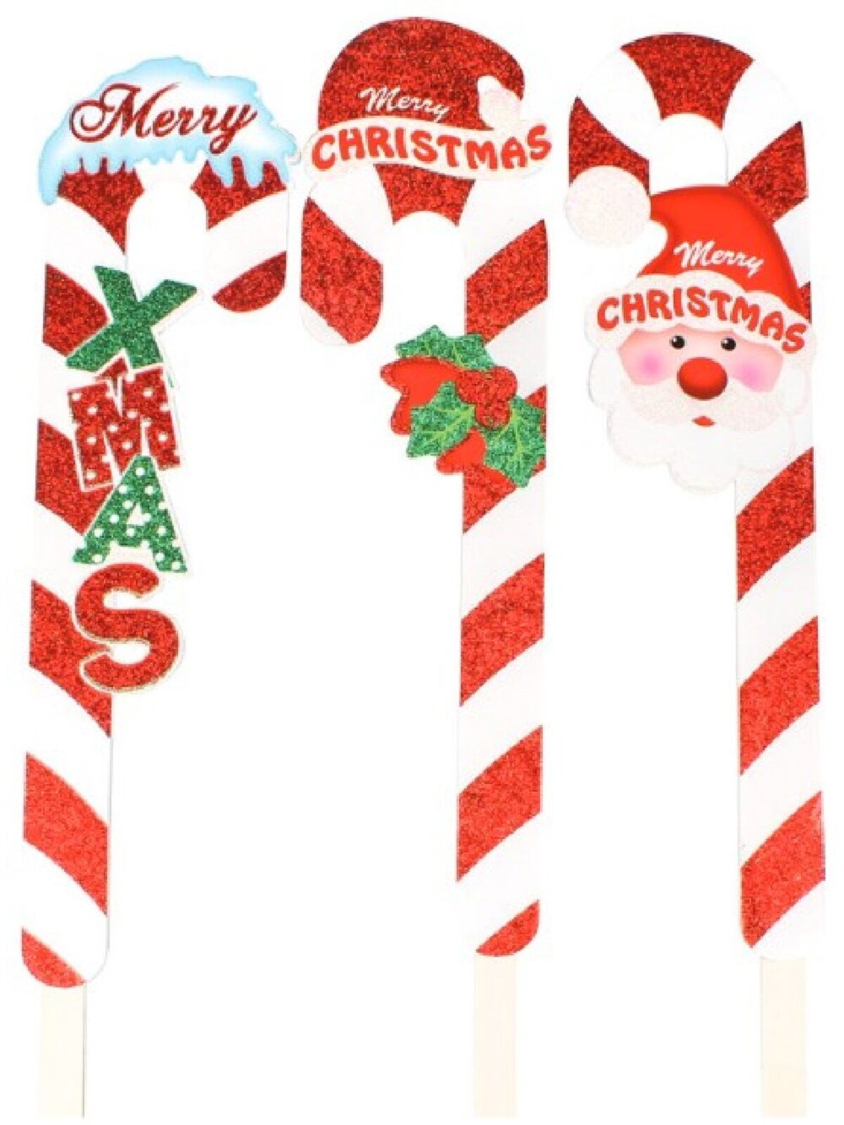 Assorted Merry Christmas Glittered Candy Cane Sign Post Garden Stakes - 55cm
