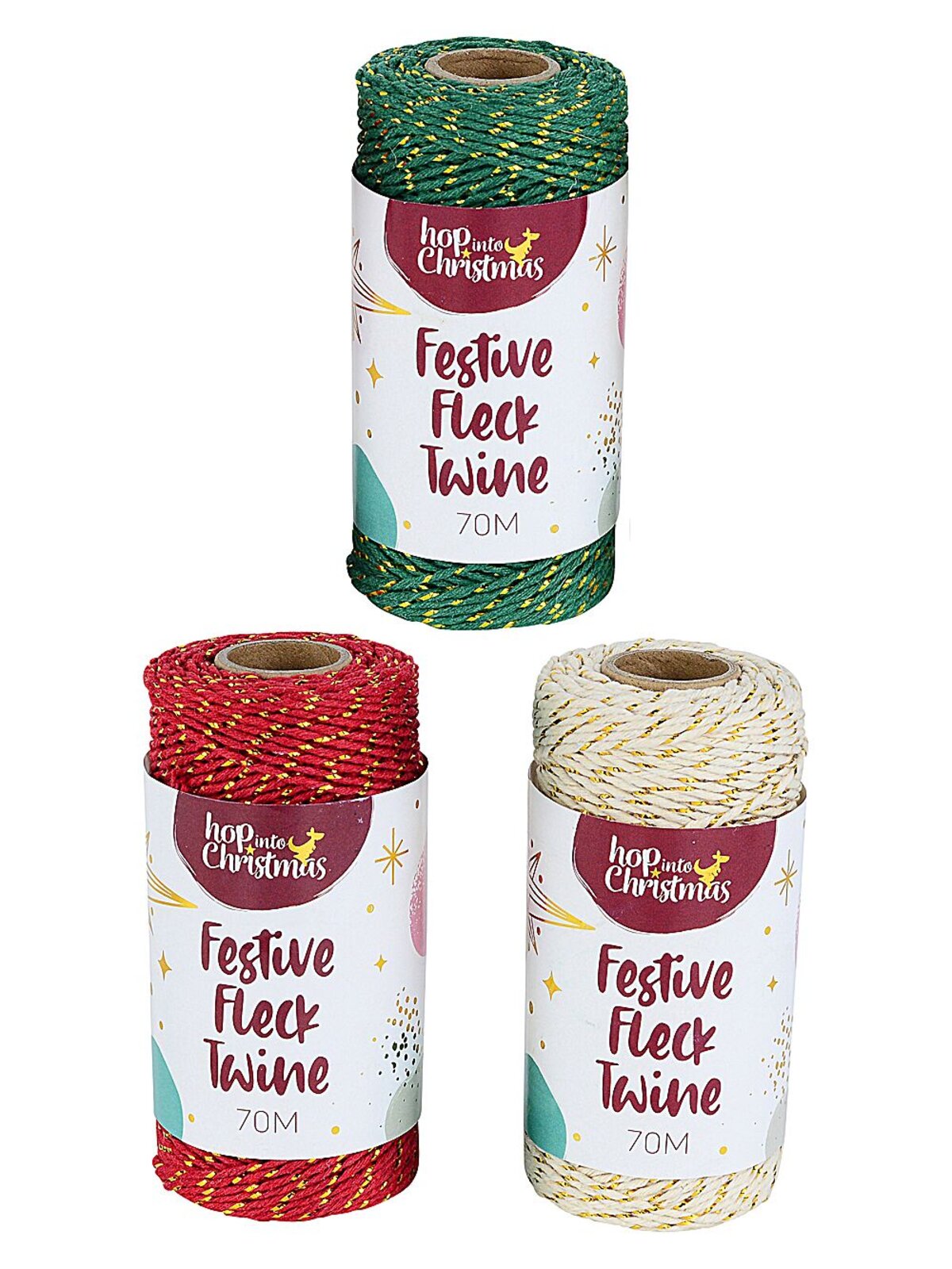 Assorted Red Green Or White Christmas Twine With Gold Tinsel Flecks | 70m