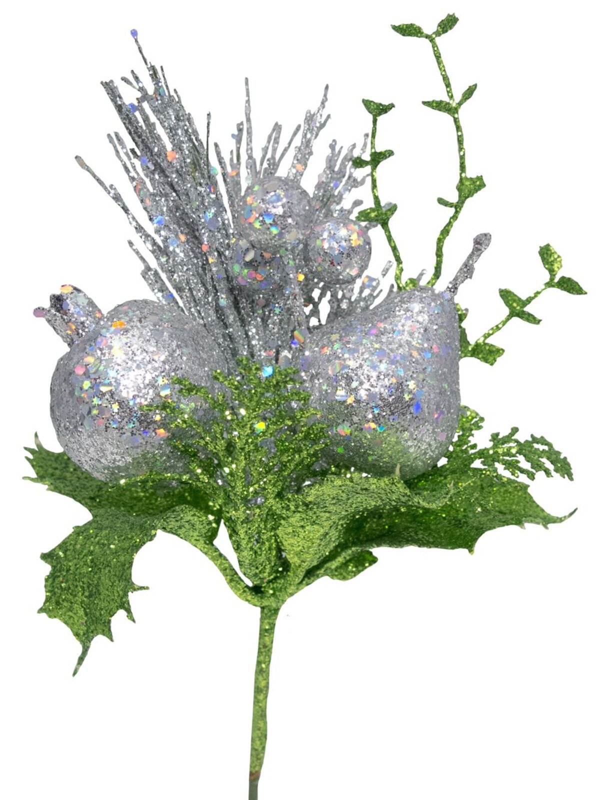 Assorted Silver Glittered Fruit Decorative Pick - 12cm