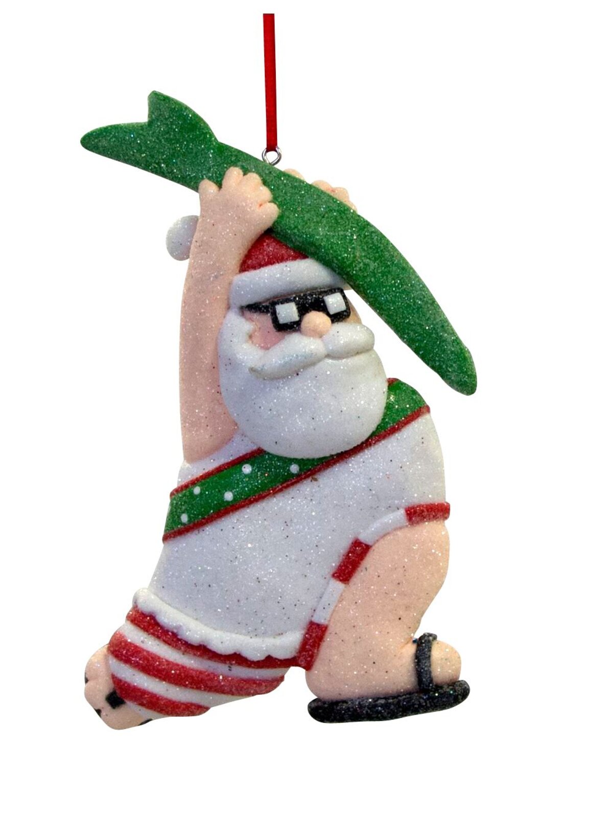 Beach Santa With Surfboard Hanging Decoration - 13cm