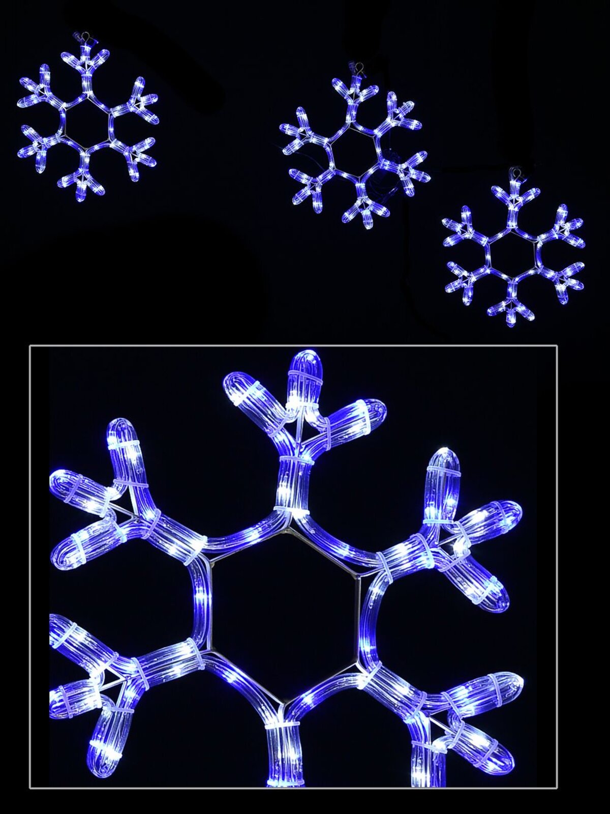 Blue & Cool White LED Branched Star Snowflakes Rope Light Silhouette - 2.5m