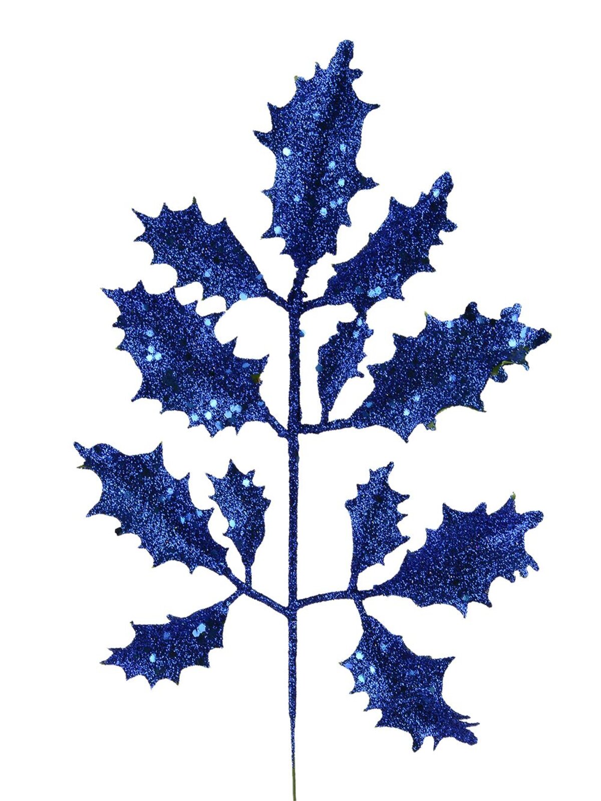 Blue Glittered Holly Leaf Pick - 15cm