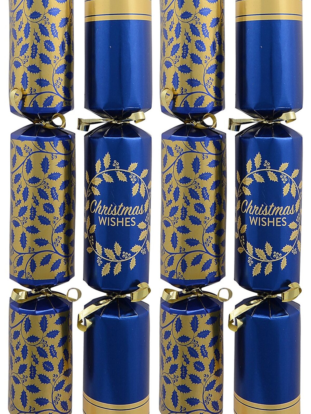 Blue & Gold With Christmas Wishes Holly Vine & Wreath Bon Bons - 12 x 29cm