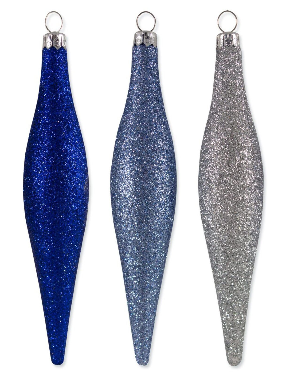 Blue & Silver Glittered Pine Cone Decorations - 6 x 15cm