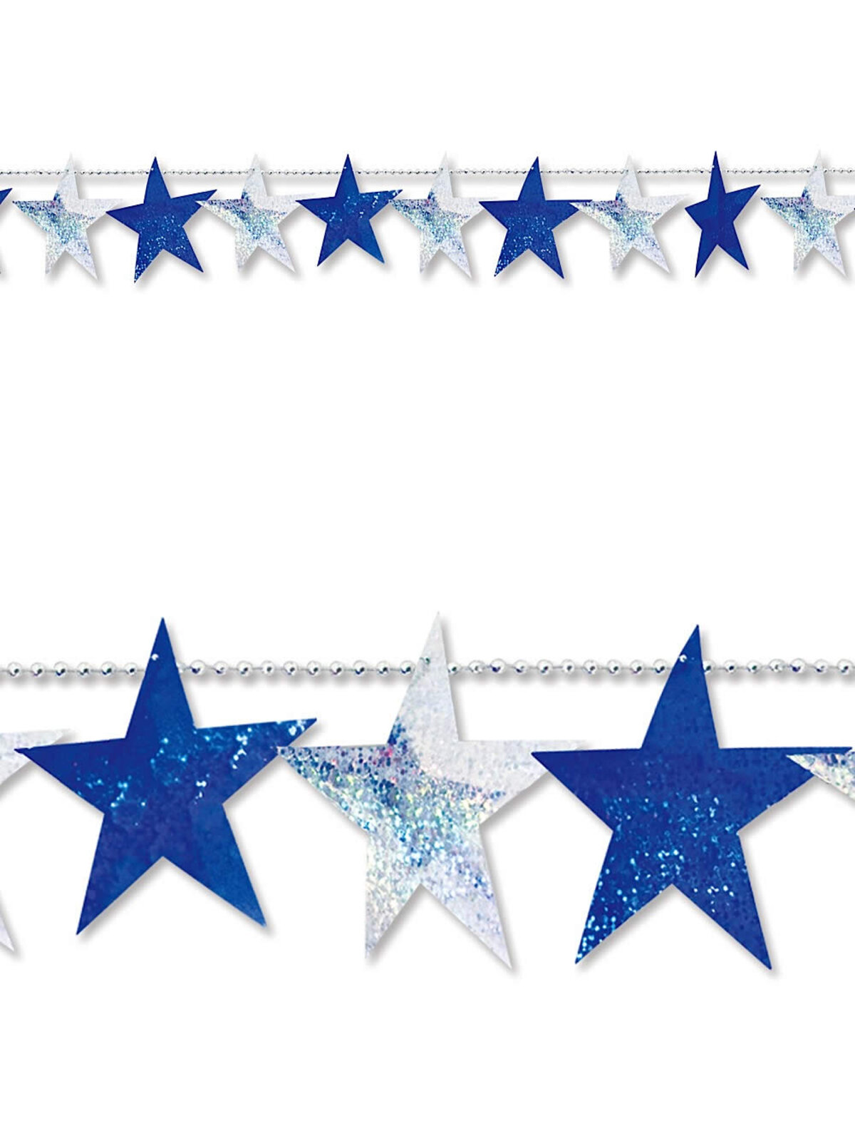 Blue & Silver Laser Metallic Stars Garland - 2.7m