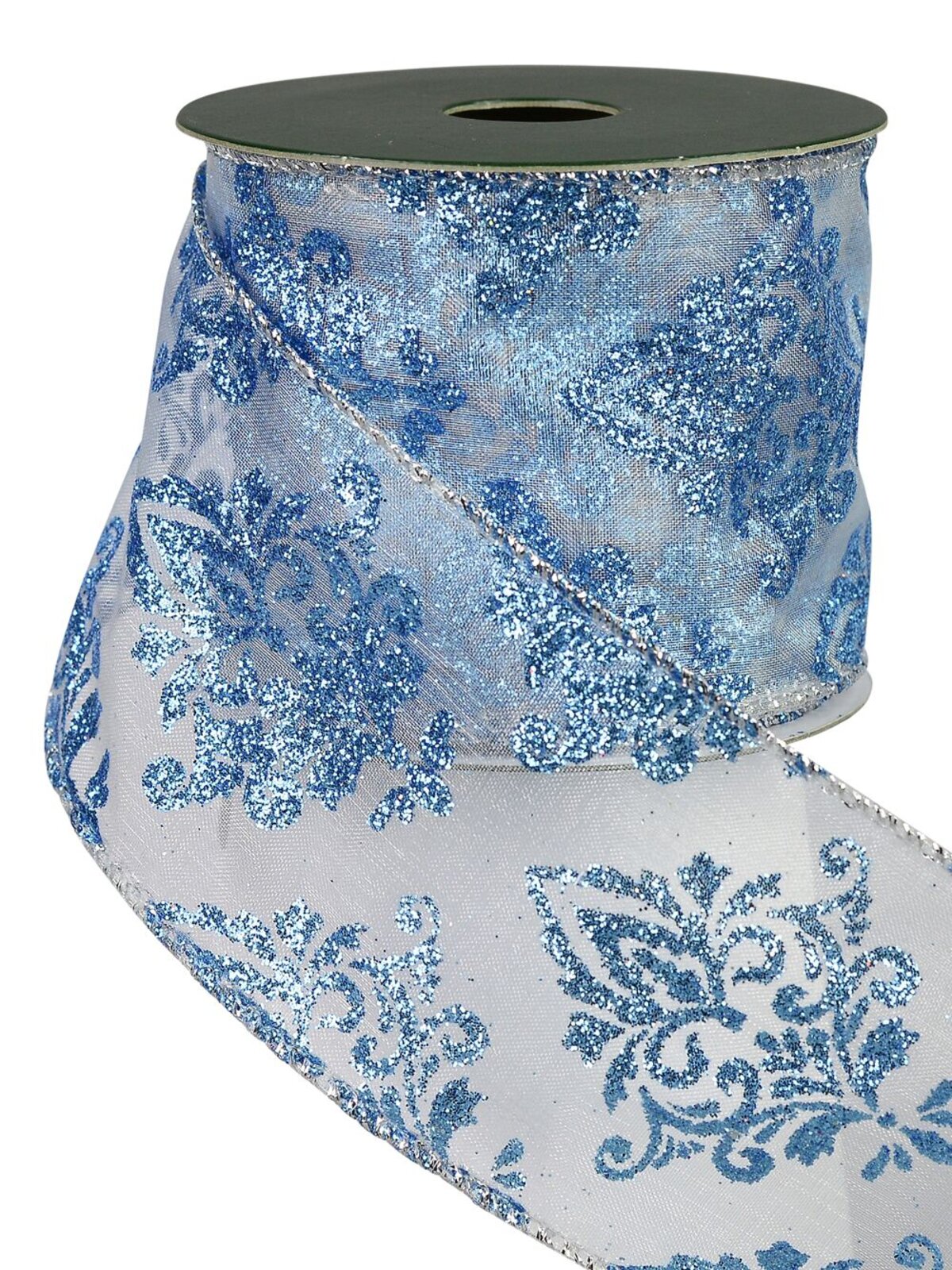 Blue, Silver & White Fluer De Lis Design Ribbon - 3m