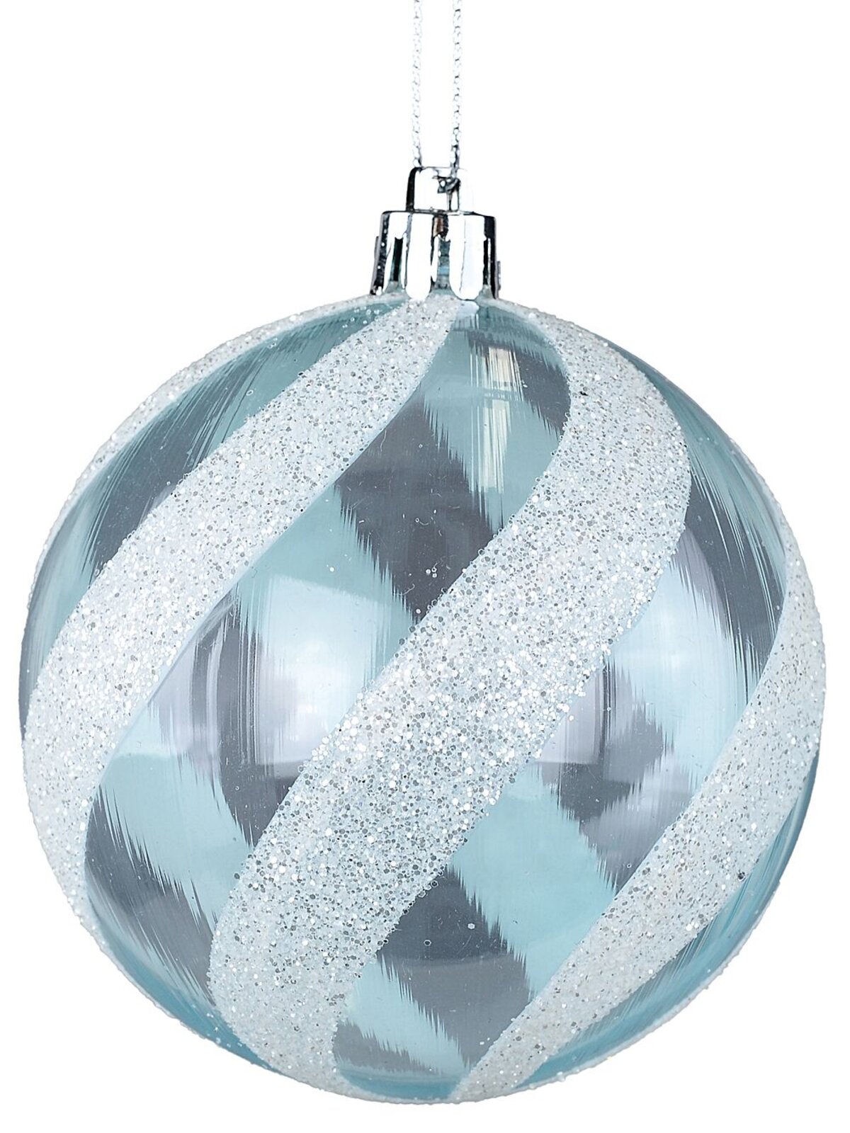Blue & White Whimsical Glitter Candy Swirl Bauble | 80mm