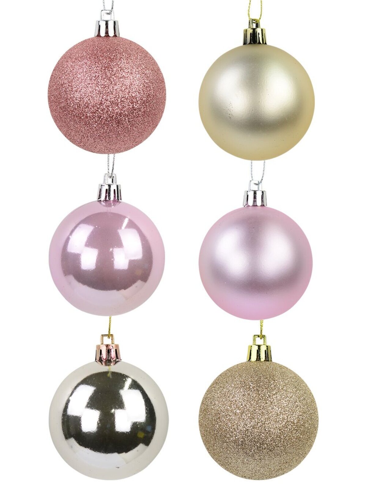 Blush Pink & Champagne Gloss, Matte & Glitter Baubles - 12 x 60mm 