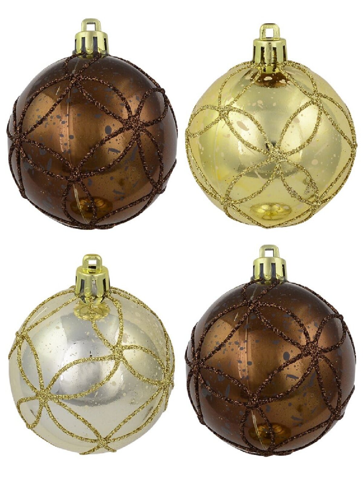 Brown, Gold & Ivory Speckled With Glitter Detail Baubles - 6 x 60mm