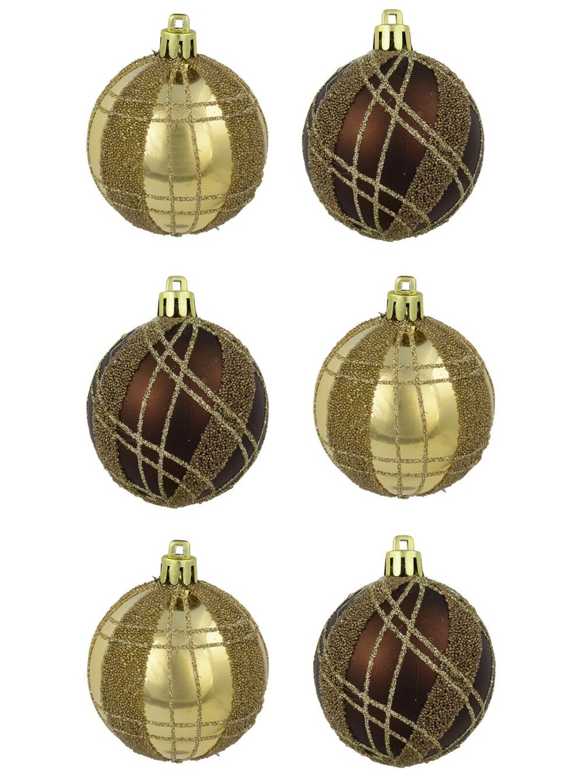 Brown Matte & Gold Metallic With Sprinkle & Glitter Detail Baubles - 6 x 60mm