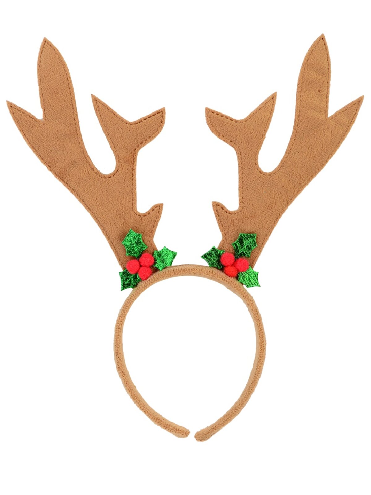 Brown Velvet Deer Antlers Christmas Headband Mistletoe | One Size Fits Most