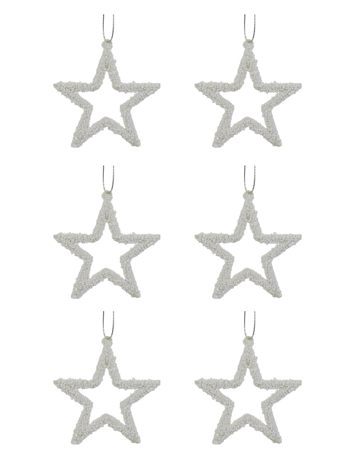 Bubble Trim Detail White Star Christmas Tree Hanging Decorations - 6 x 70mm